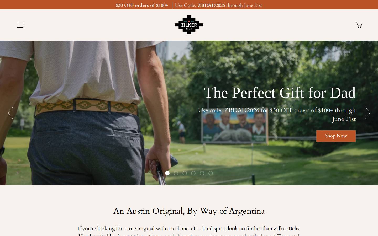zilkerbelts.com homepage screenshot