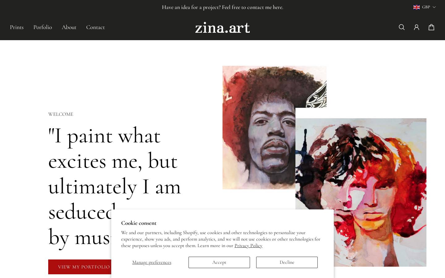 zina.art homepage screenshot