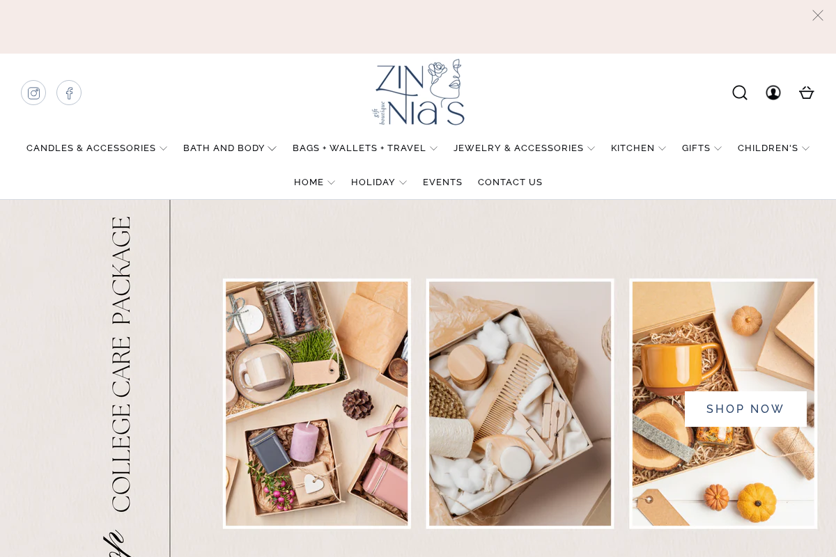 Zinnias Gift Boutique homepage screenshot