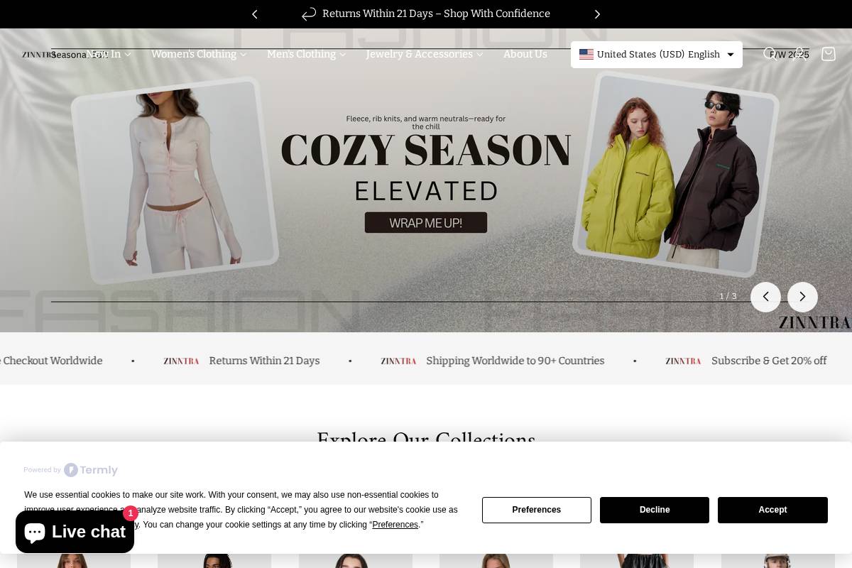zinntra.com homepage screenshot