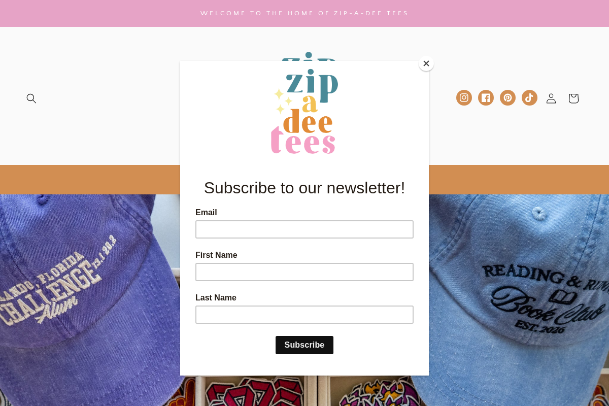 Zip-A-Dee Tees homepage screenshot