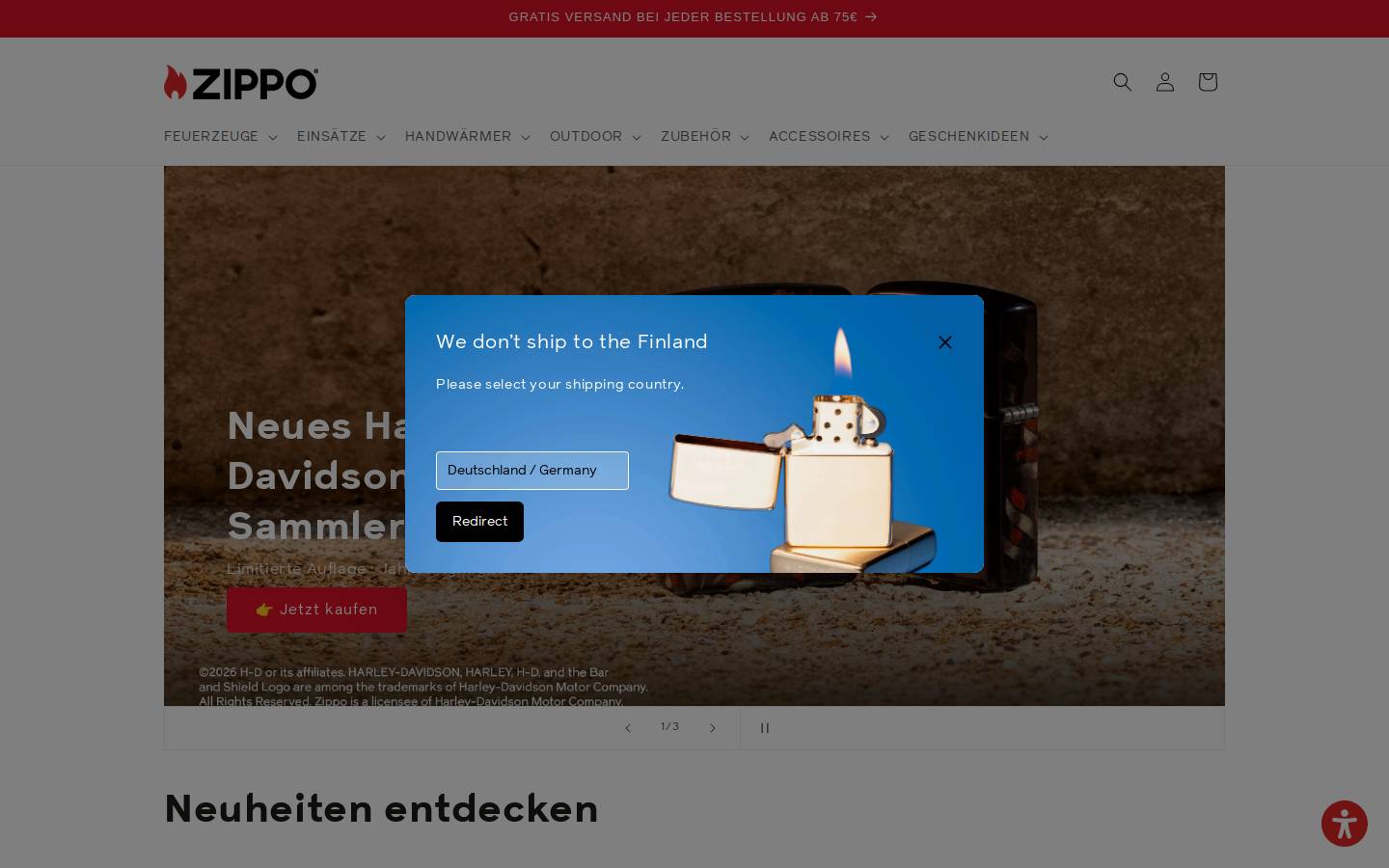 Zippo homepage screenshot