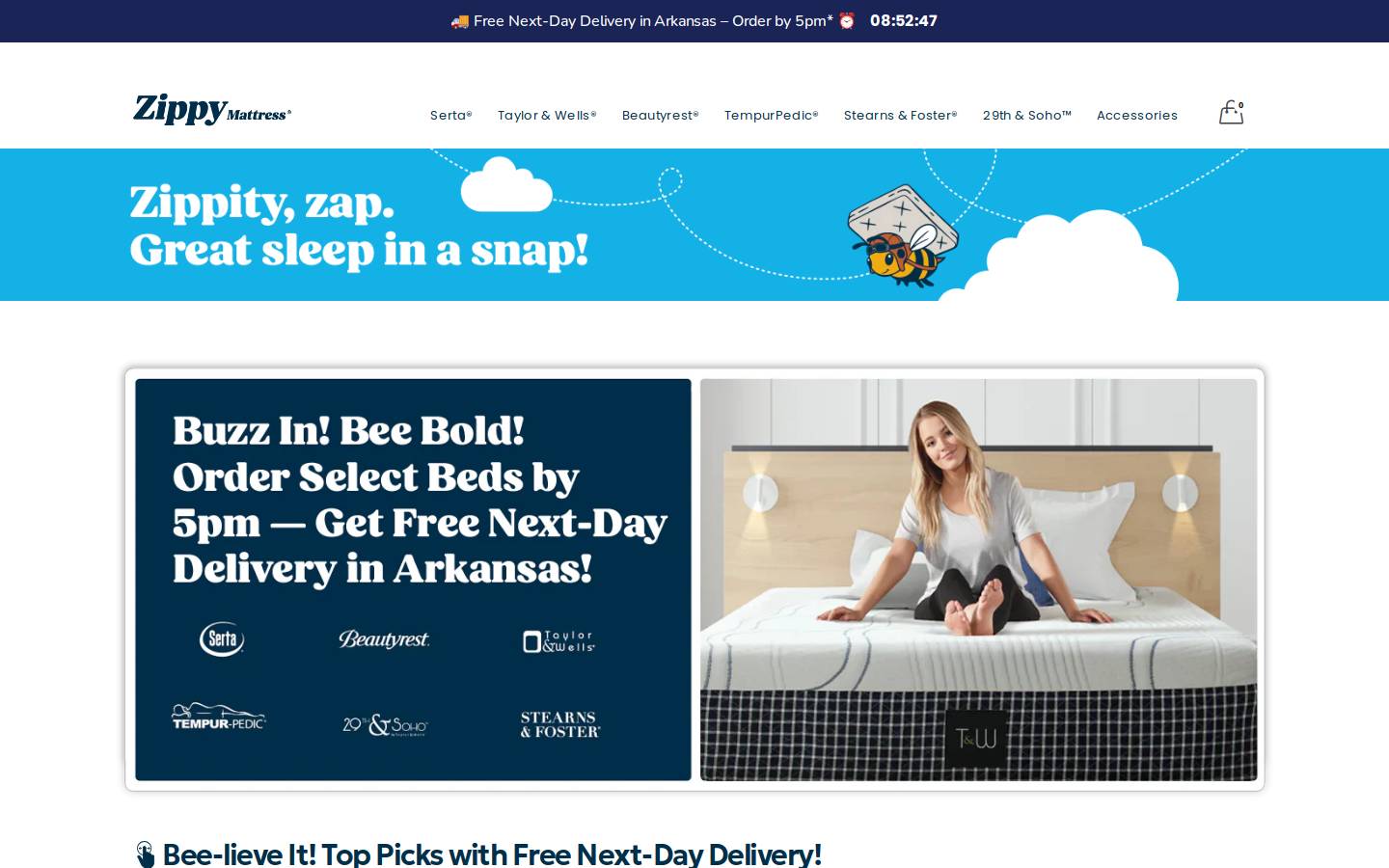 zippymattress.com homepage screenshot
