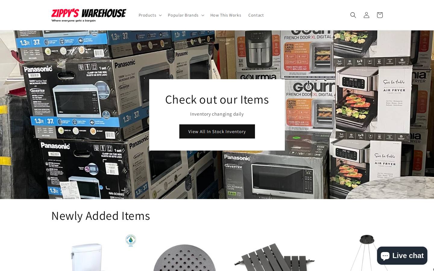 zippyswarehouse.com homepage screenshot