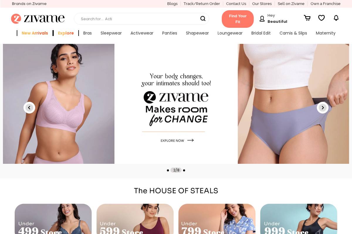 Zivame homepage screenshot