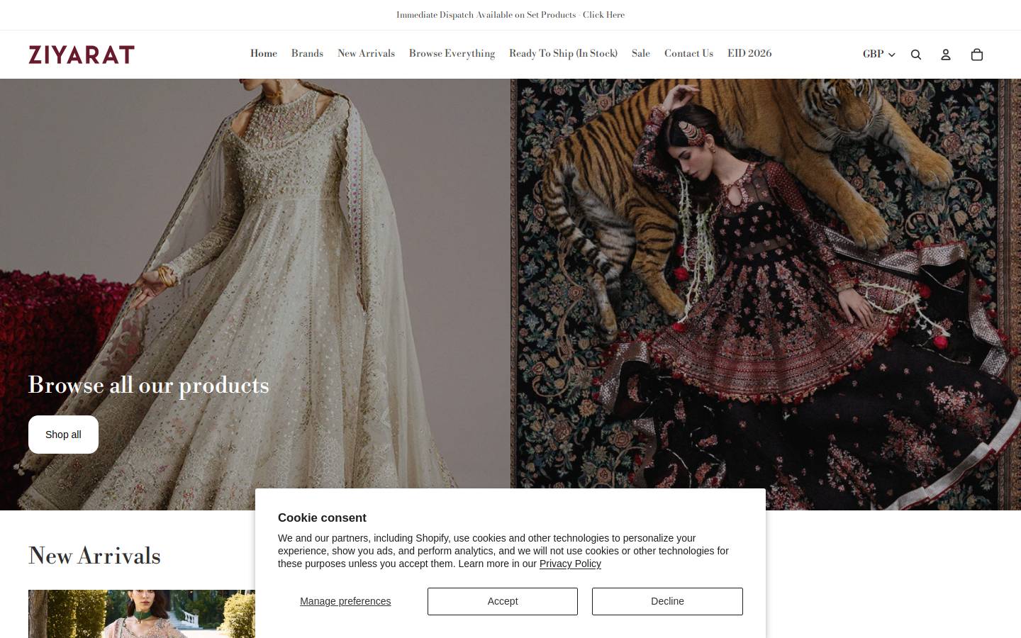 ziyaratdesignerwear.com homepage screenshot