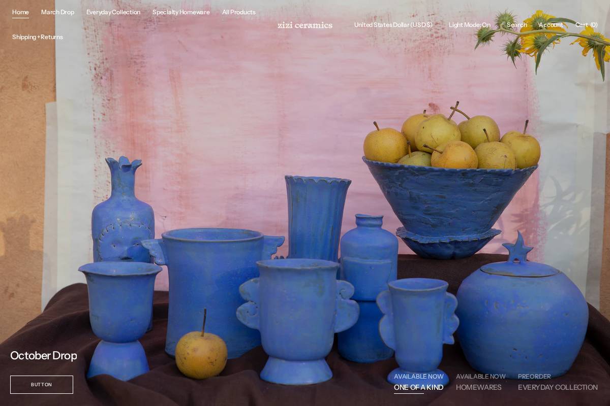 ziziceramics.com homepage screenshot