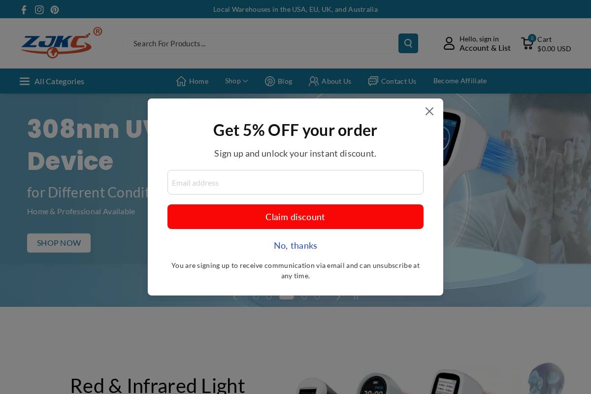 zjkcshop.com homepage screenshot