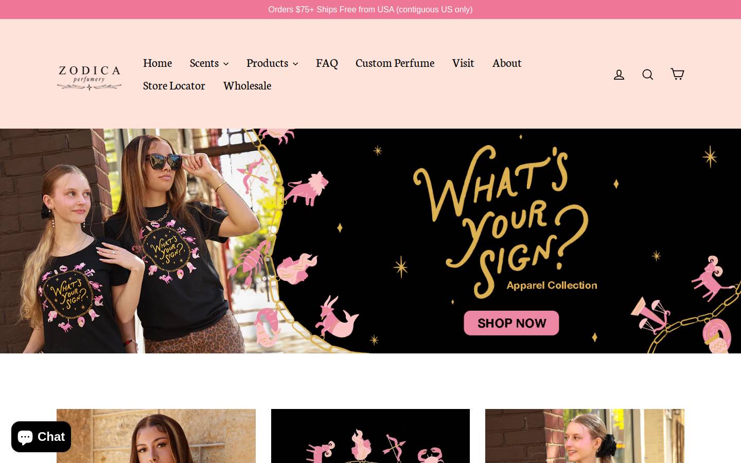 zodicaperfumery.com homepage screenshot