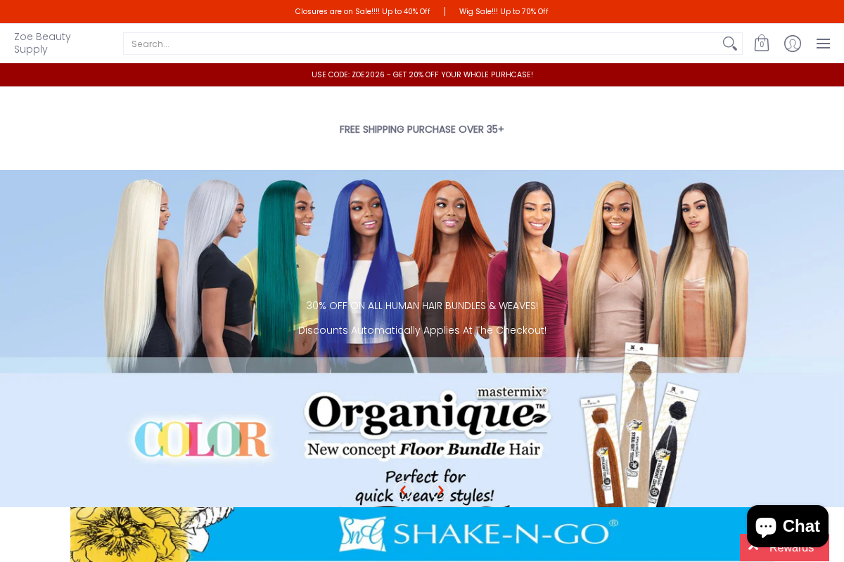 Zoe Beauty Supply homepage screenshot