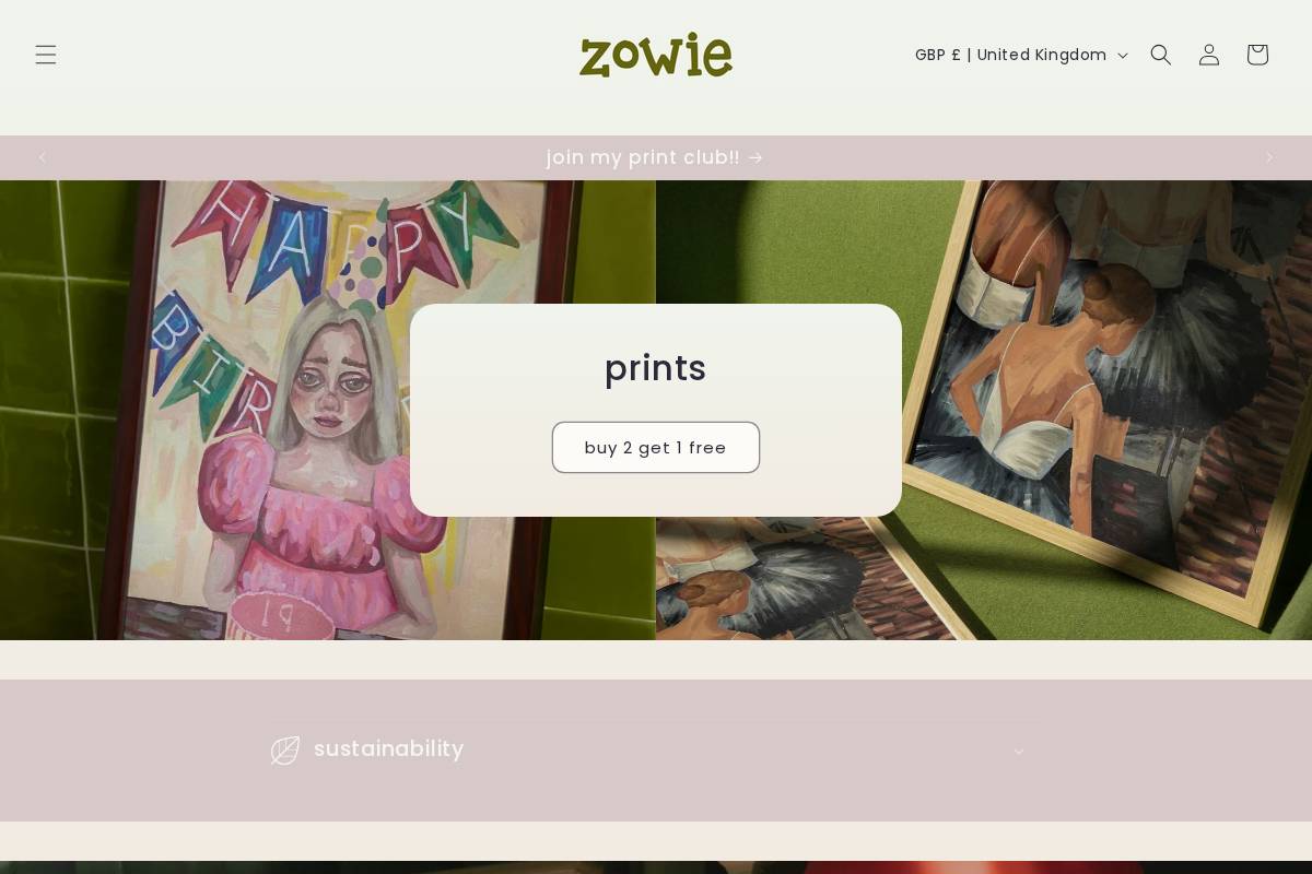 zoecsarts.com homepage screenshot