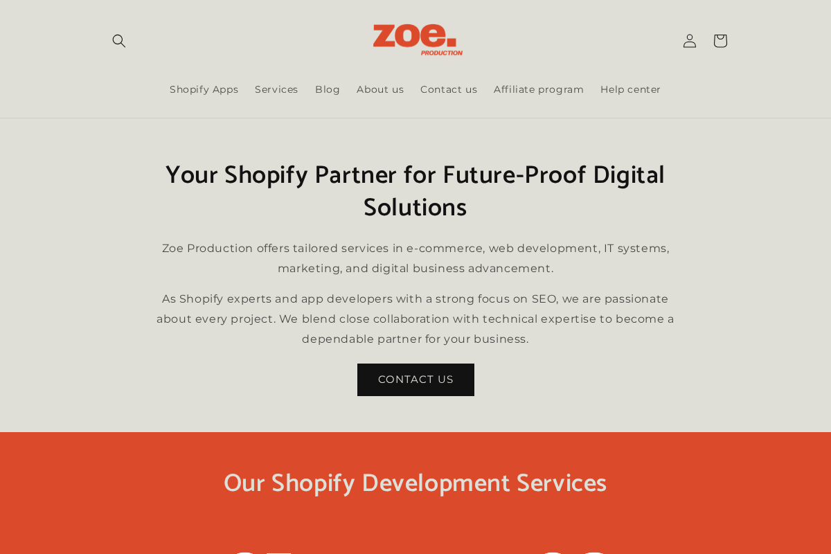 Zoe Production homepage screenshot
