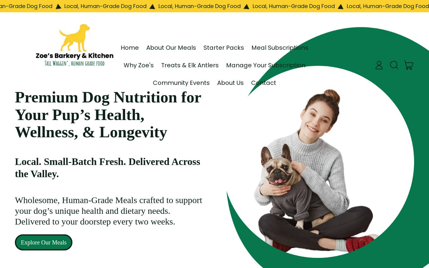 zoesbarkery.com homepage screenshot