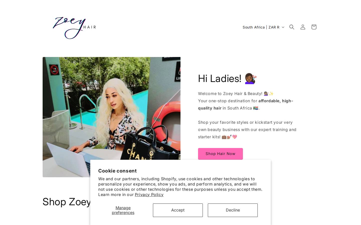 zoeyhair.co.za homepage screenshot