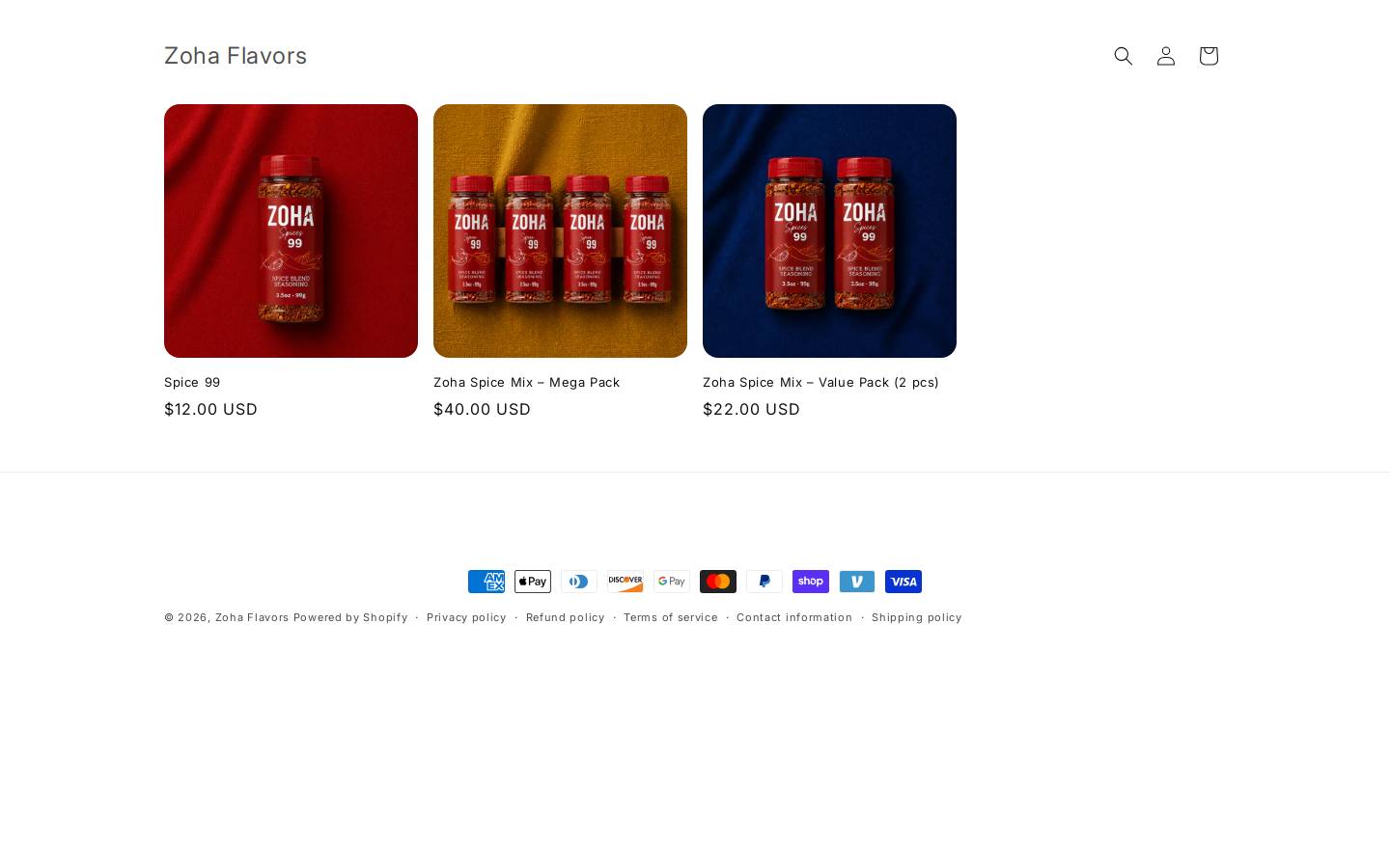zohaflavors.com homepage screenshot