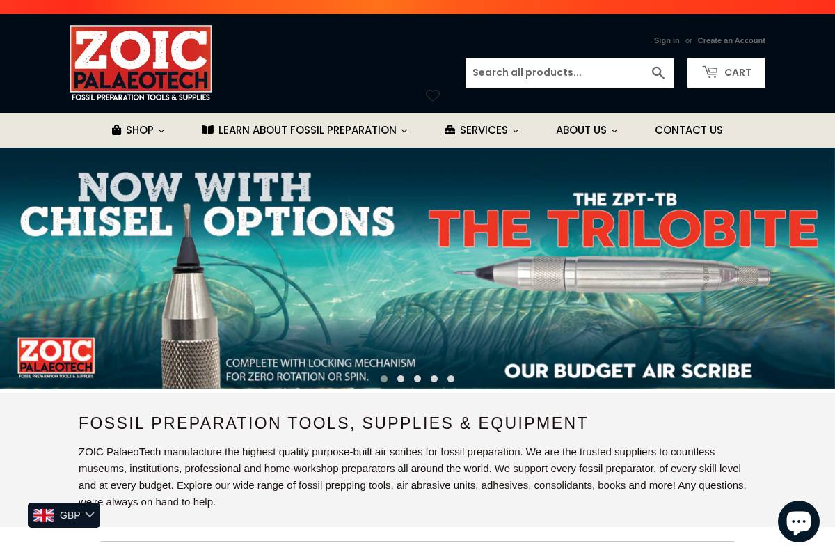 zoicpalaeotech.co.uk homepage screenshot