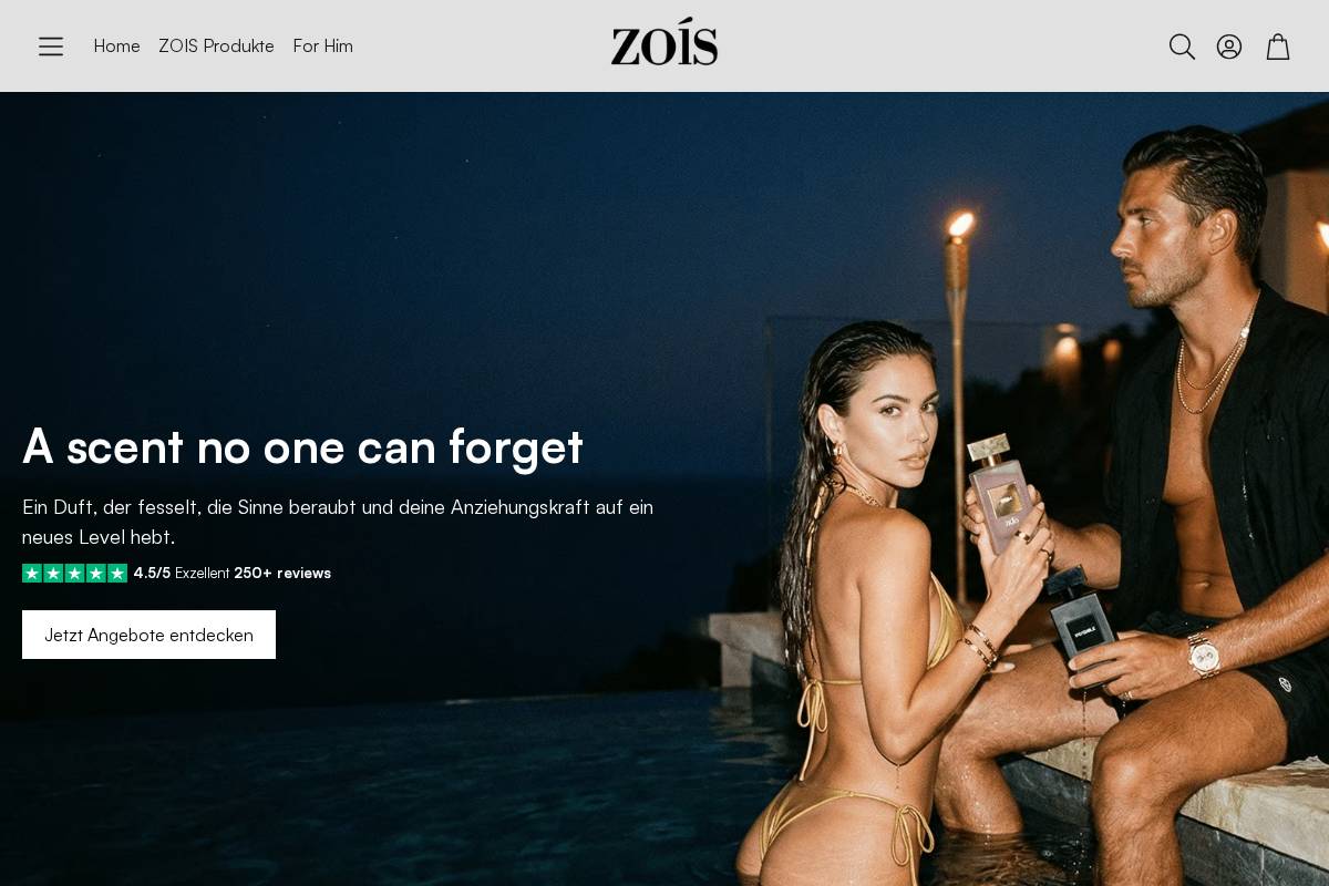 ZOIS Fragrance homepage screenshot