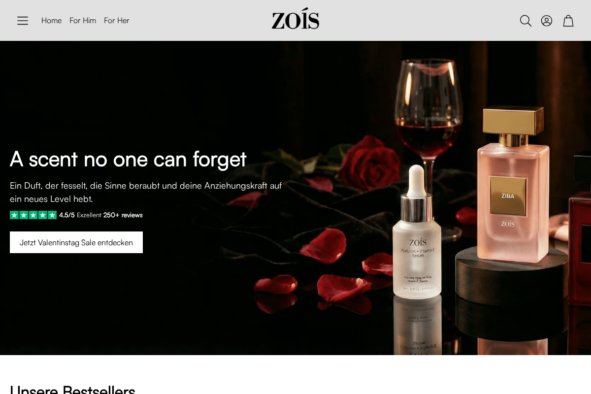 zoisfragrance.de homepage screenshot