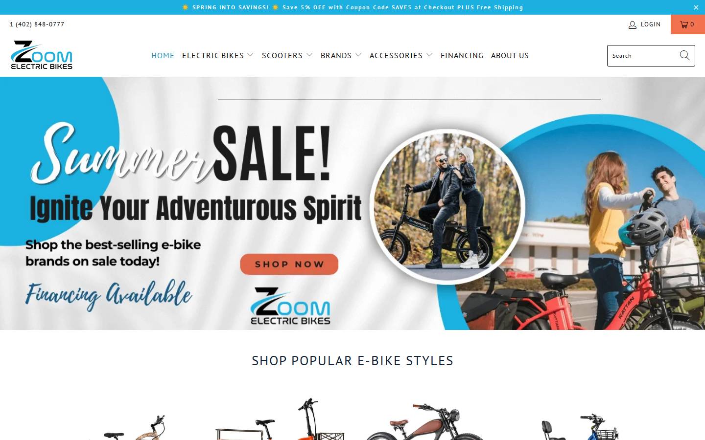 zoomelectricbikes.com homepage screenshot