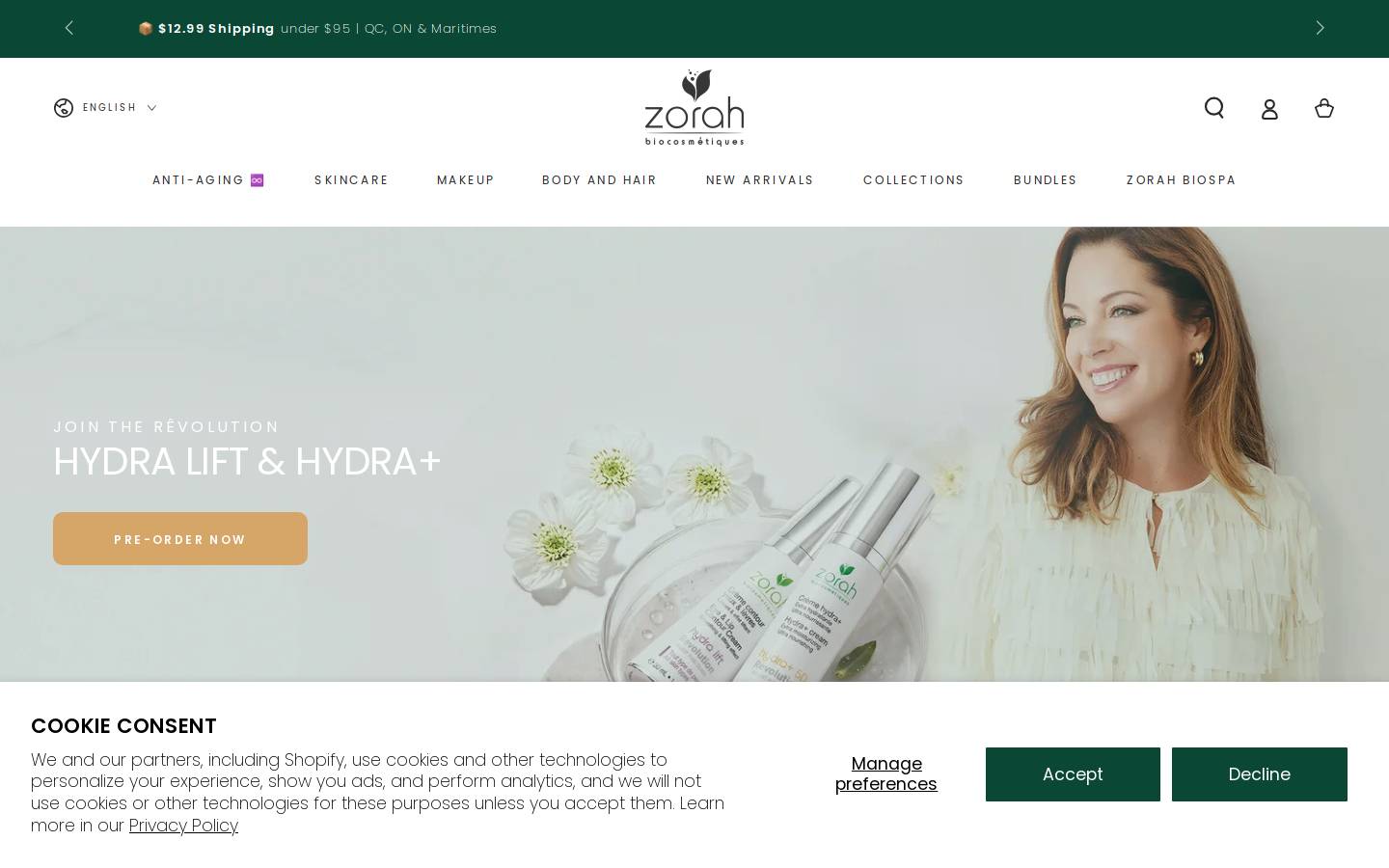 Zorah Biocosmétiques Inc homepage screenshot