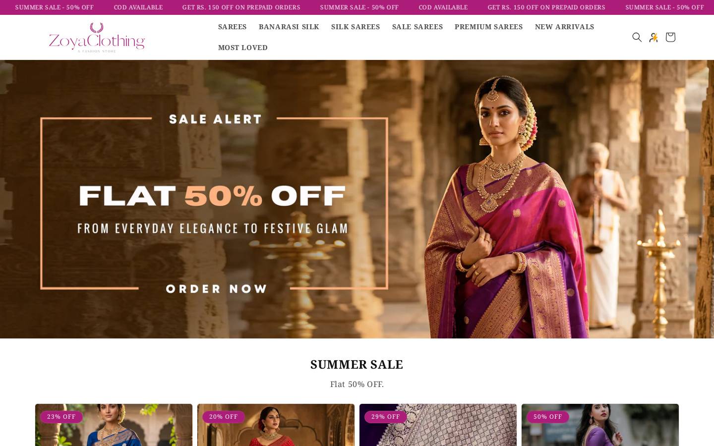 zoyaclothing homepage screenshot