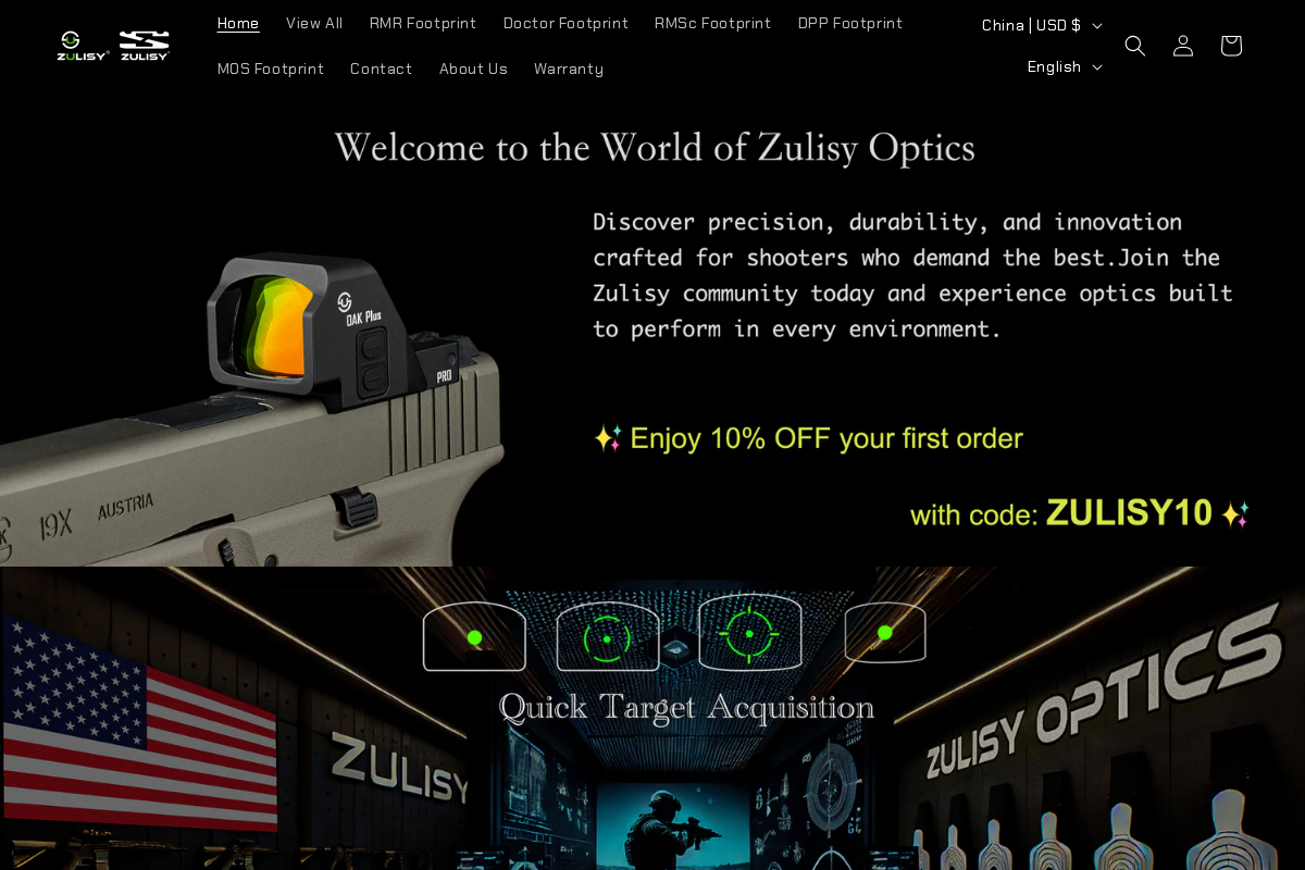 ZulisyOptics homepage screenshot