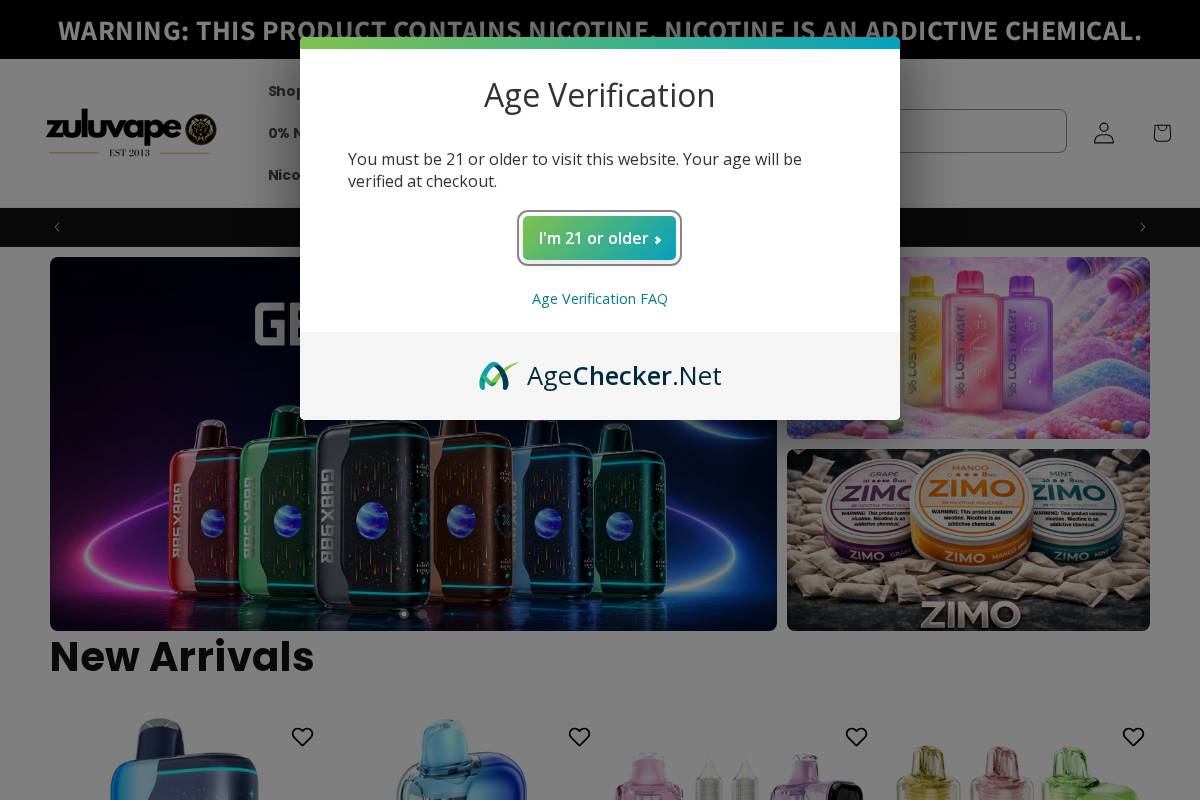 zuluvape.com homepage screenshot