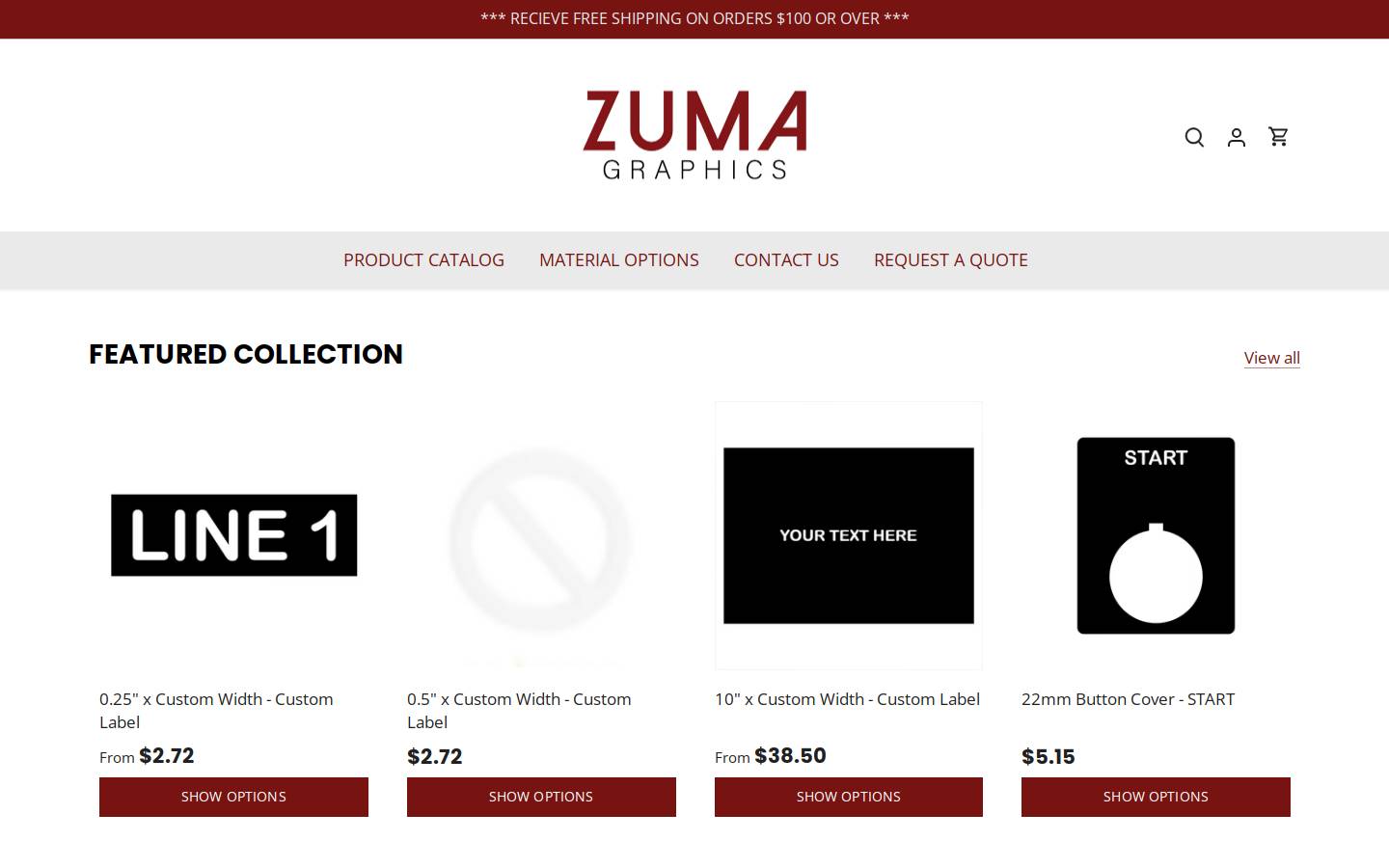 zumagraphics.com homepage screenshot