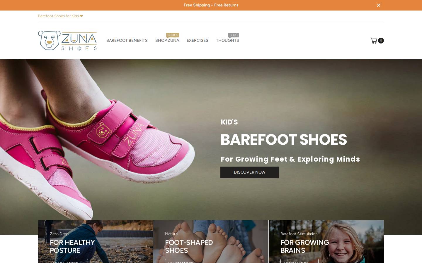 zunashoes.com homepage screenshot