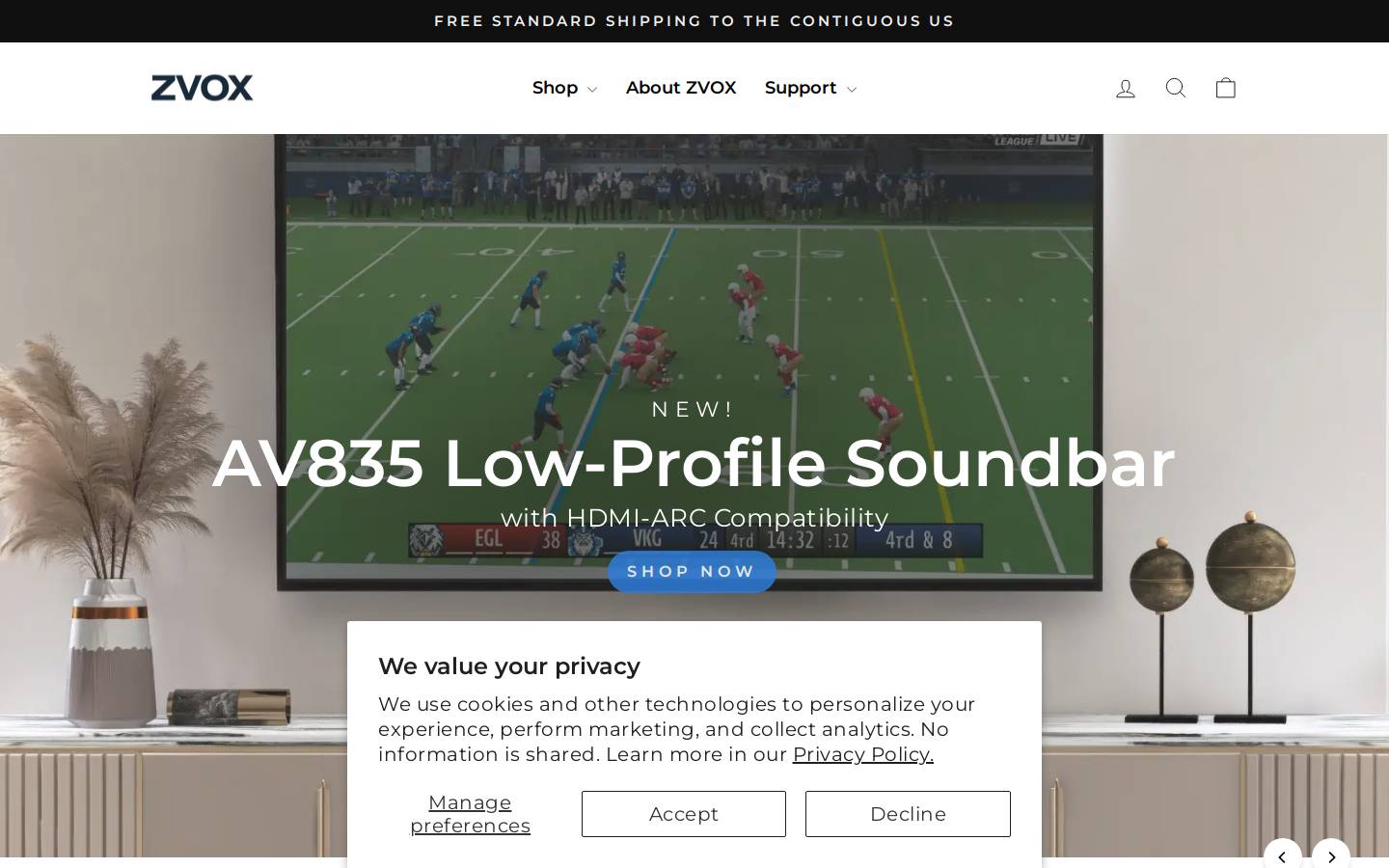 ZVOX Audio homepage screenshot