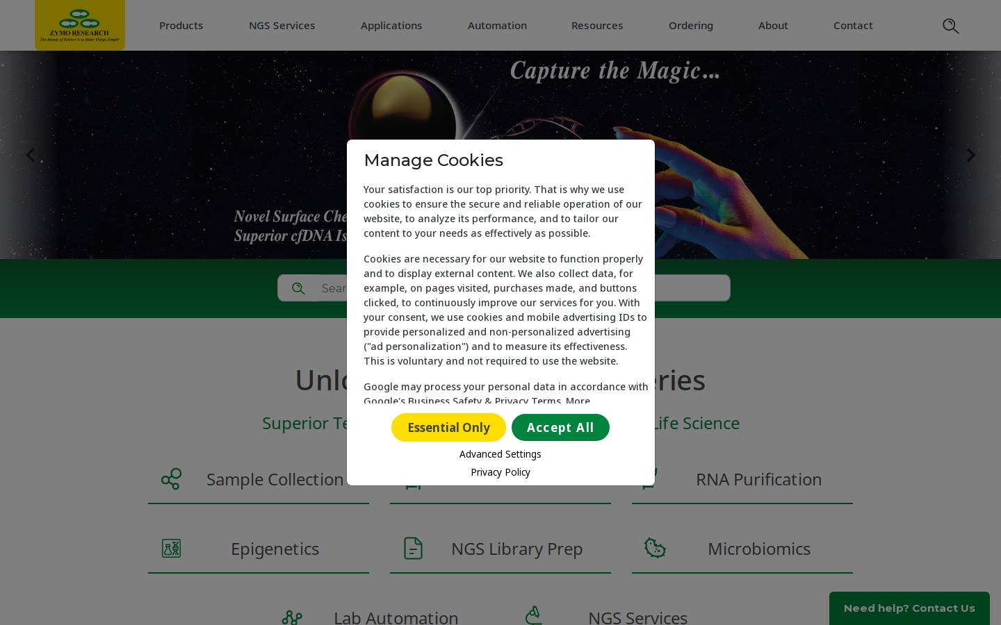 Zymo Research Corporation homepage screenshot