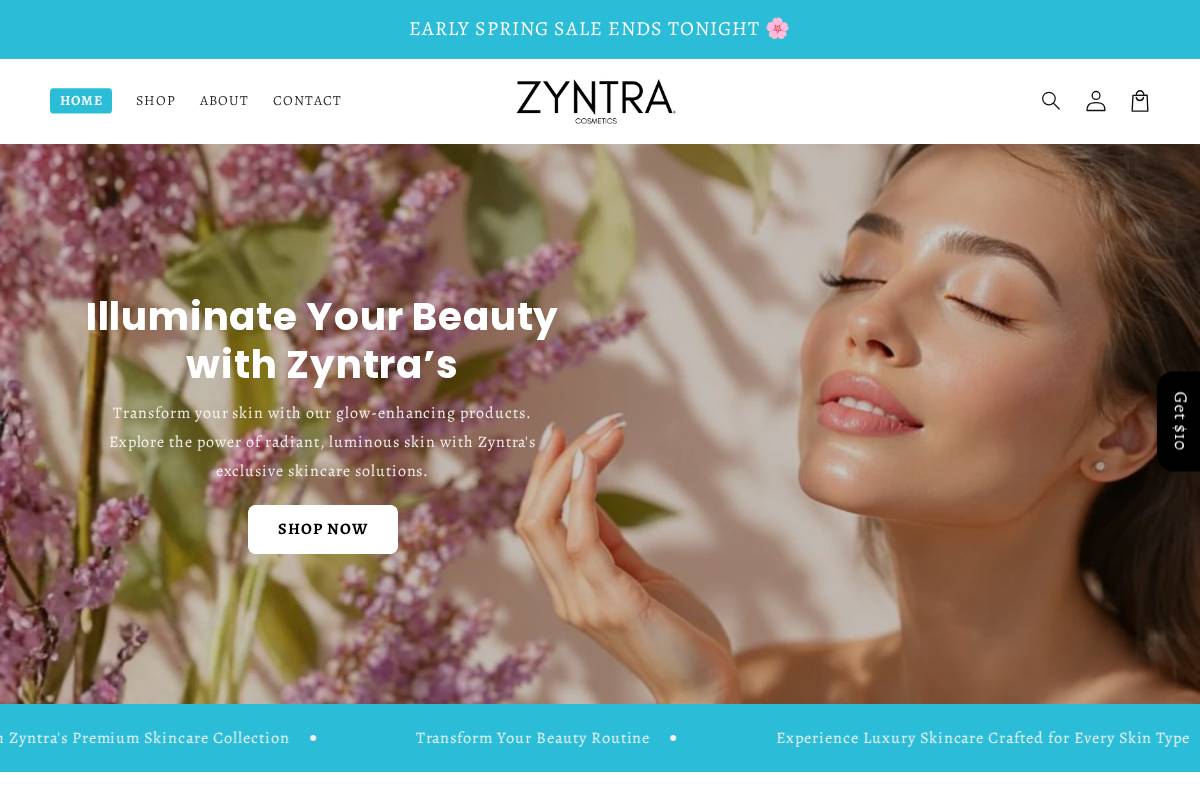zyntracosmetics.com homepage screenshot