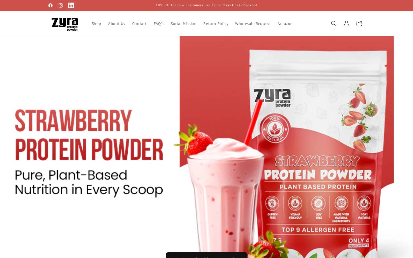 zyraprotein.com homepage screenshot