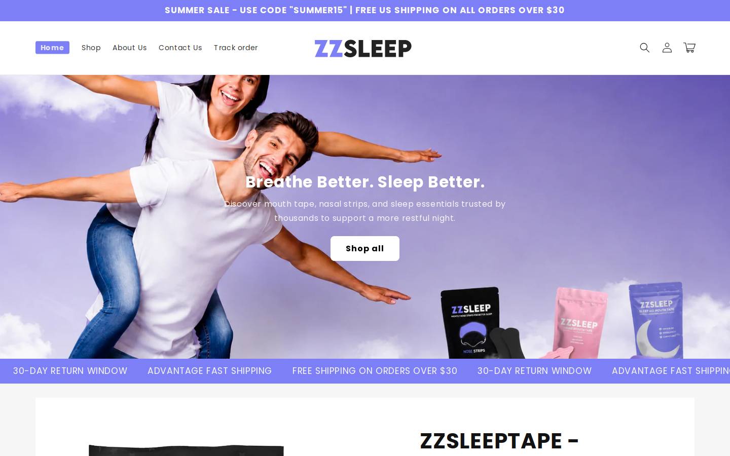zzsleeptape.com homepage screenshot