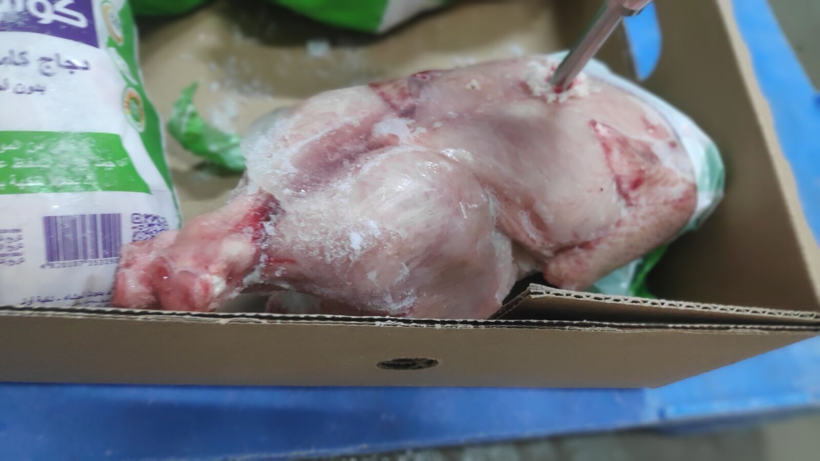 Random inspection of boxes with allegedly damaged frozen cargo. Visual condition