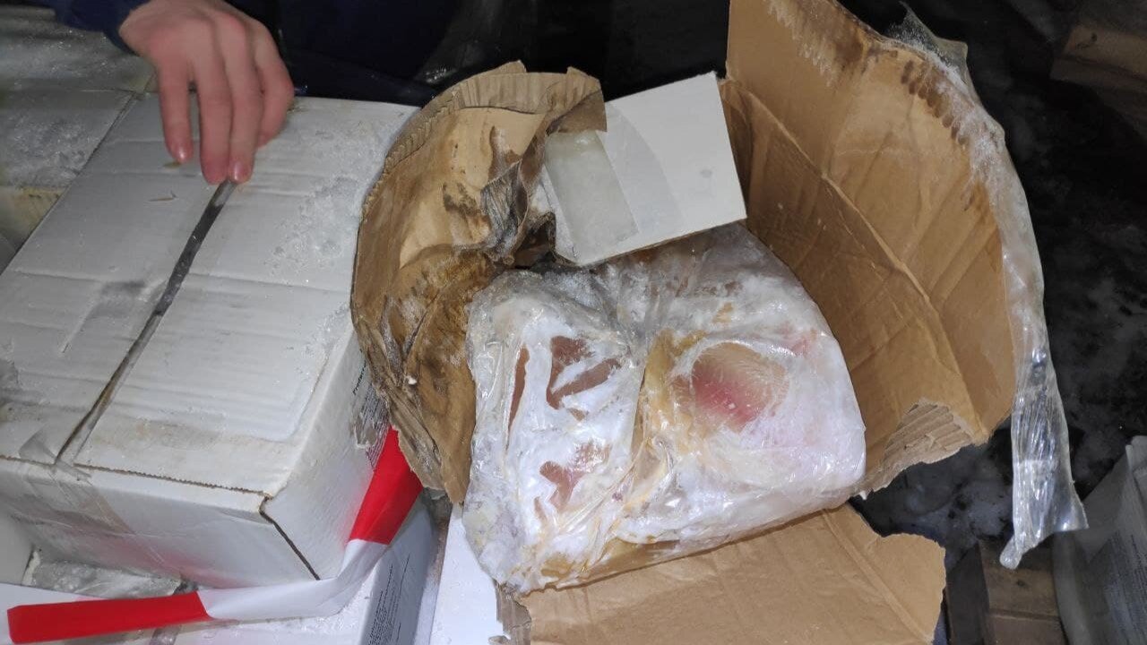 Random inspection of boxes with allegedly damaged frozen cargo. Visual condiotn