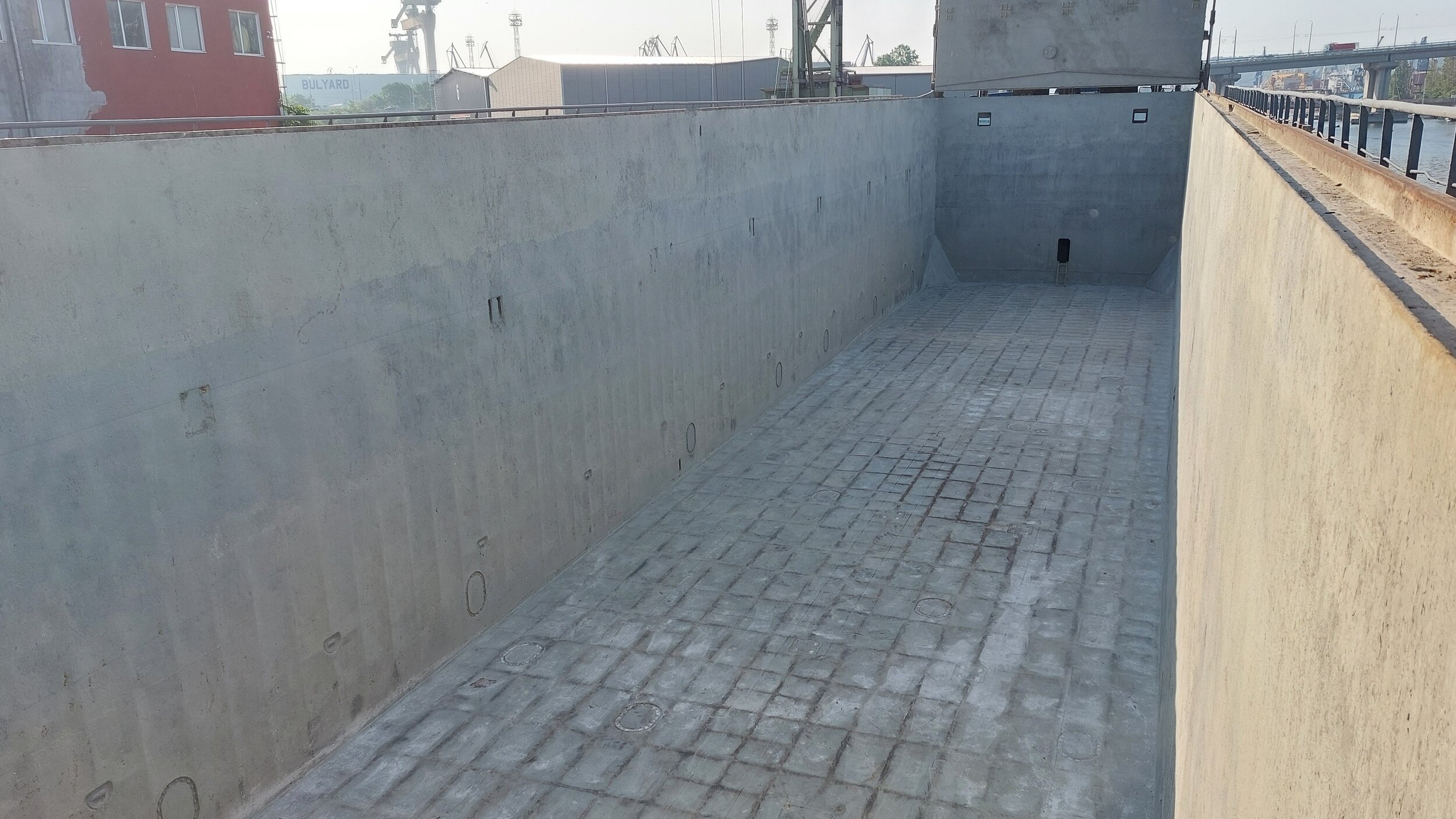 View of cargo hold from the coaming, note residues of cement