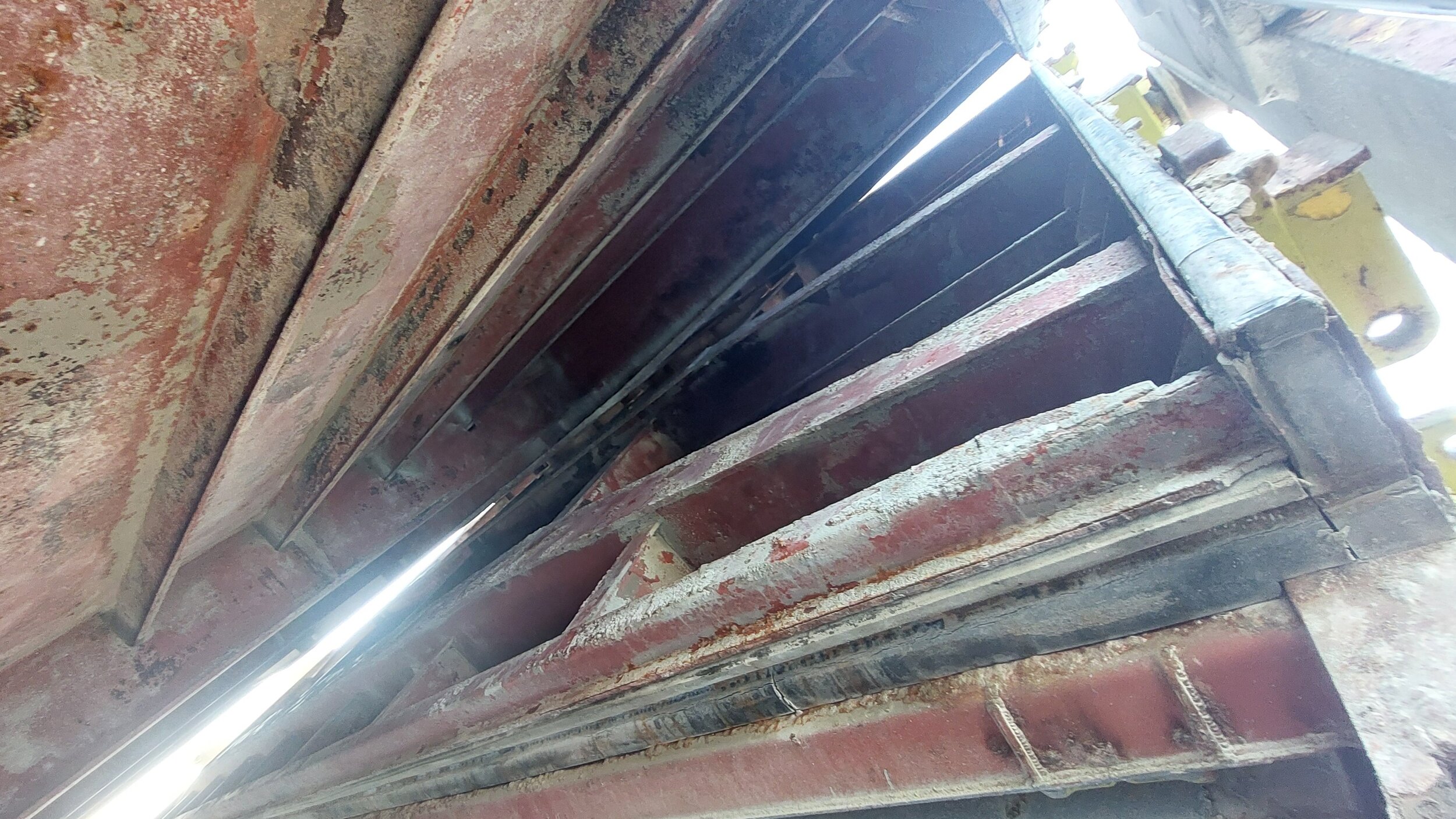 View of hatch cover undersides, note residues of cement