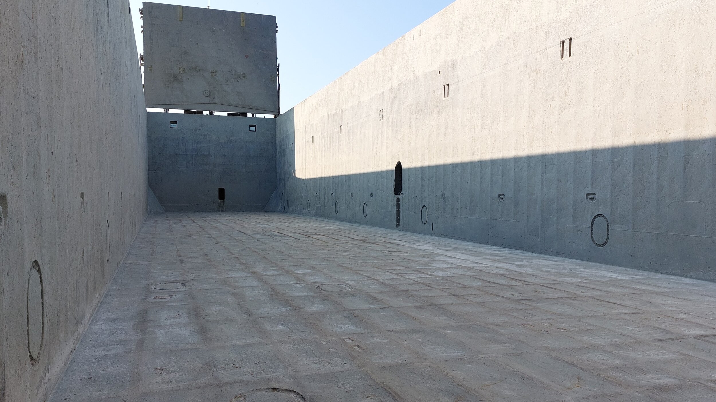 Cargo hold, note residues of cement