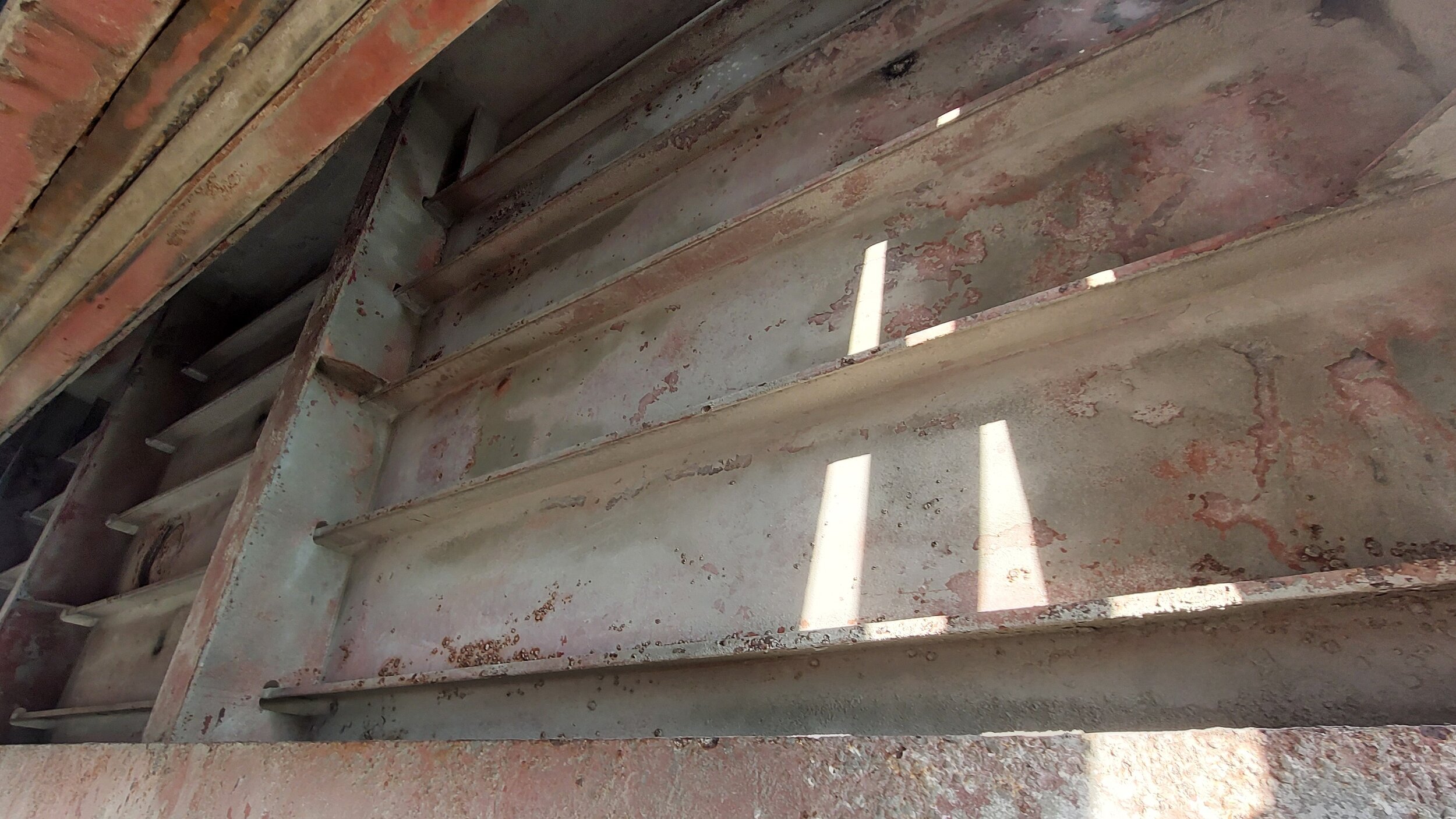 View of hatch cover undersides, note residues of cement