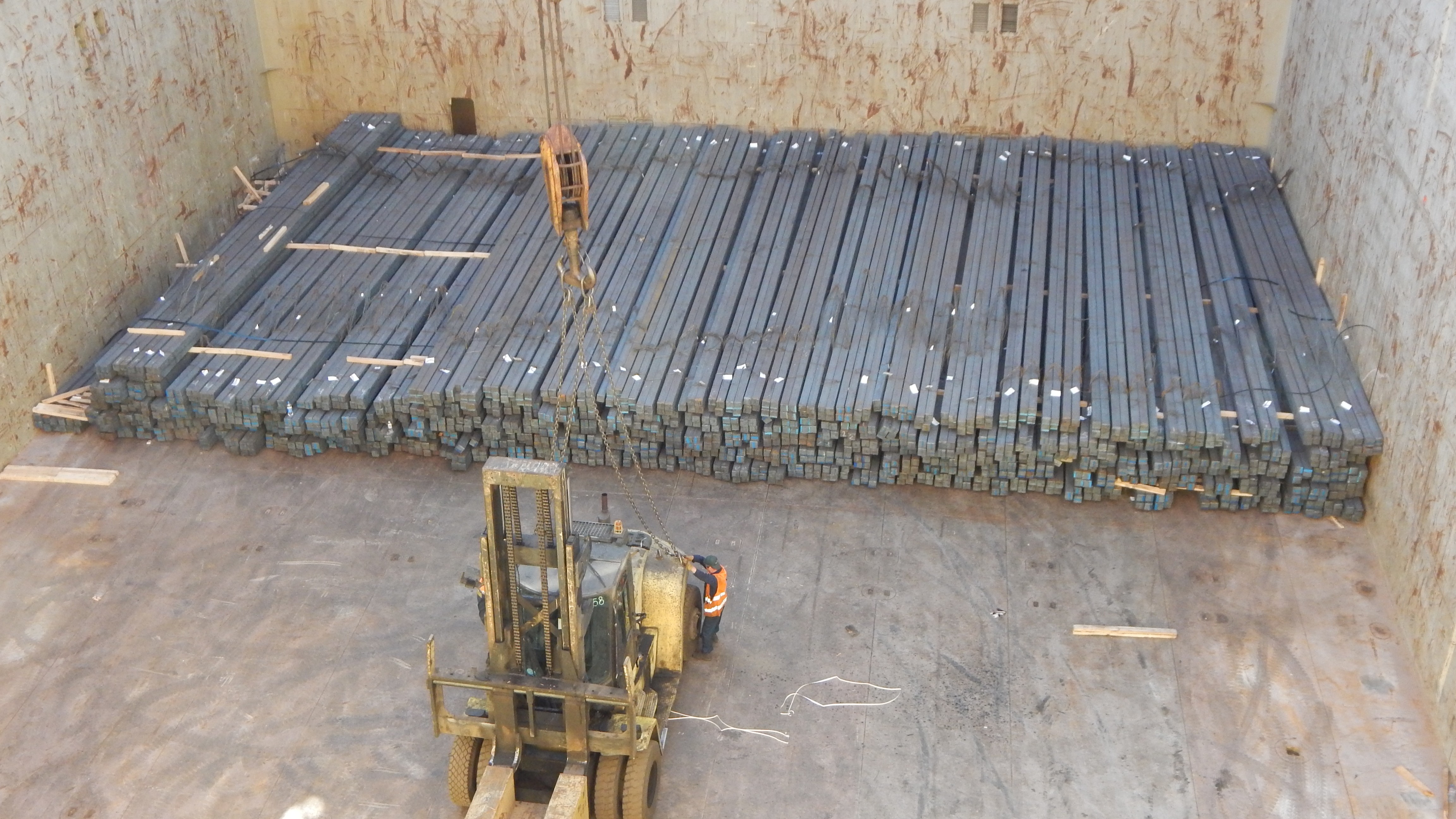 Steel billets loaded in hold