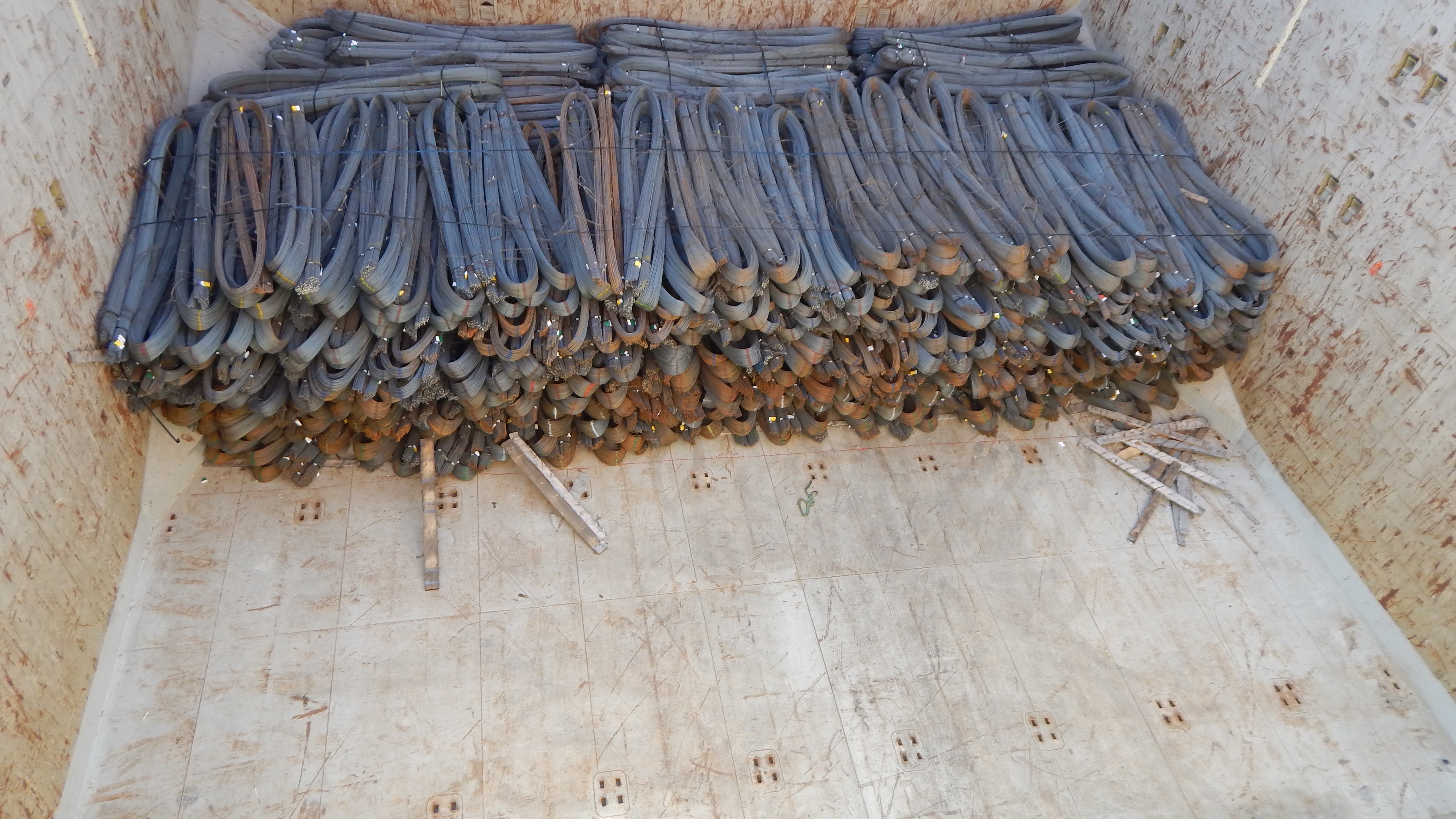 Steel rebars loaded in hold
