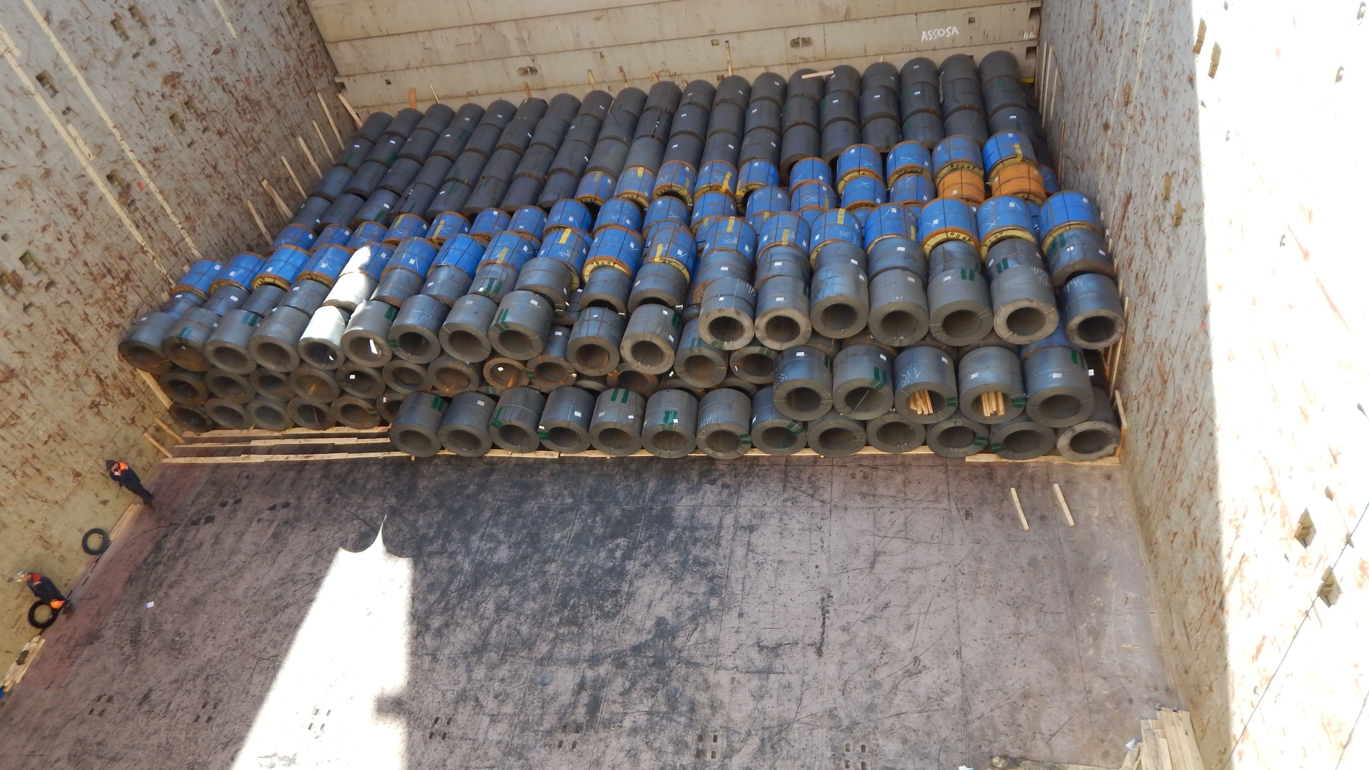 Cold rolled coils and hot rolled coils loaded in hold