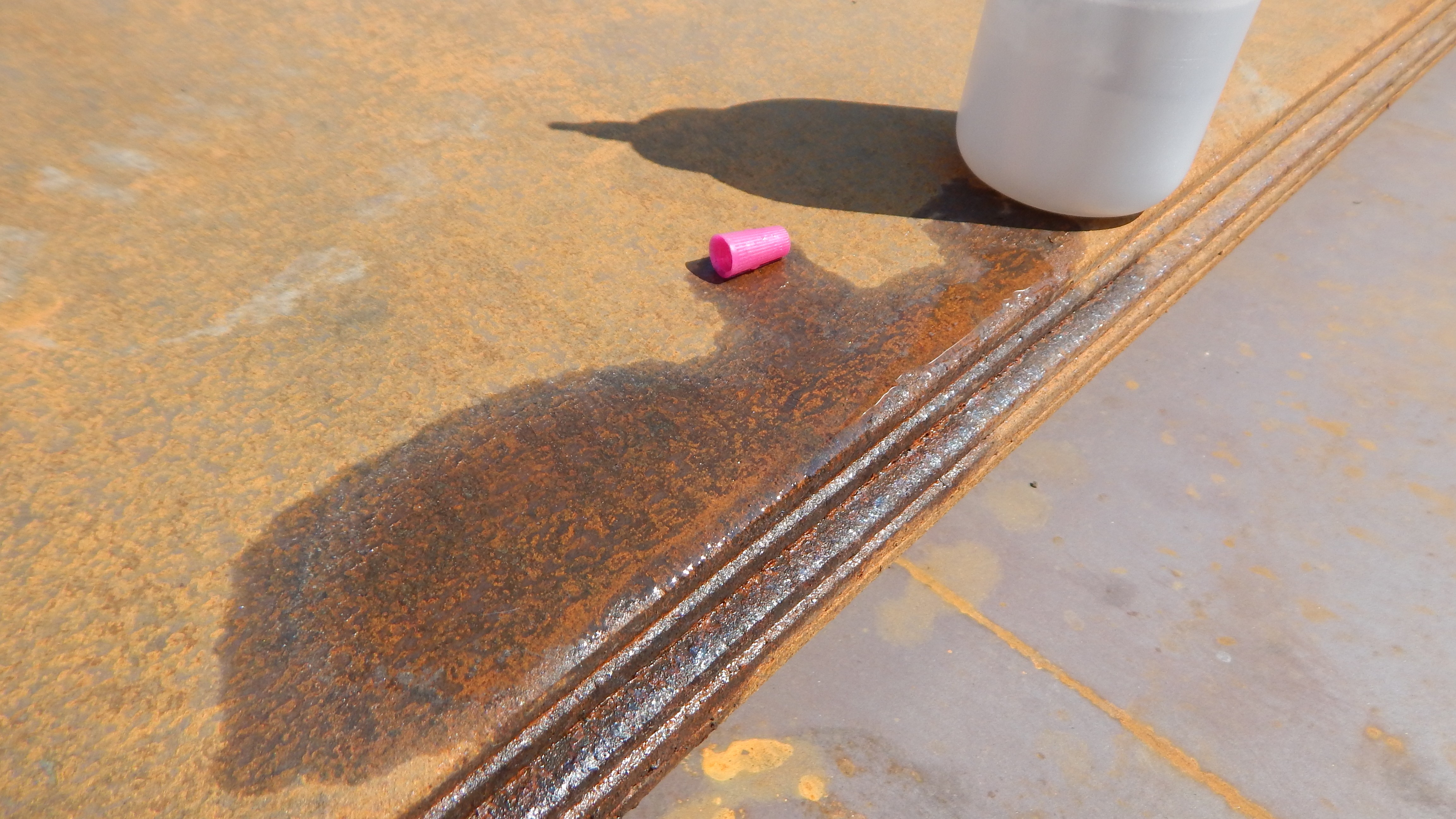 Surface rust condition of hot rolled plate - rust stained. Testing of rusted steel surface by silver nitrate