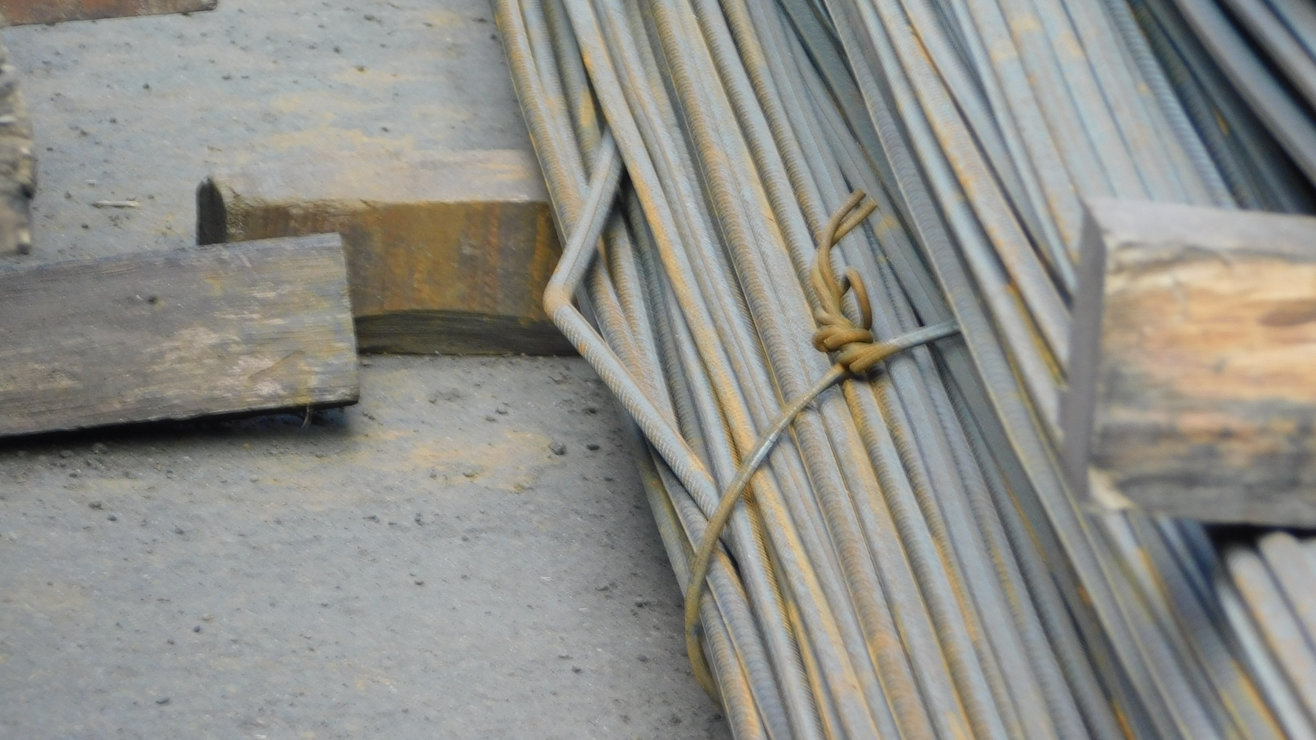 Steel reinforcing bars bent along length