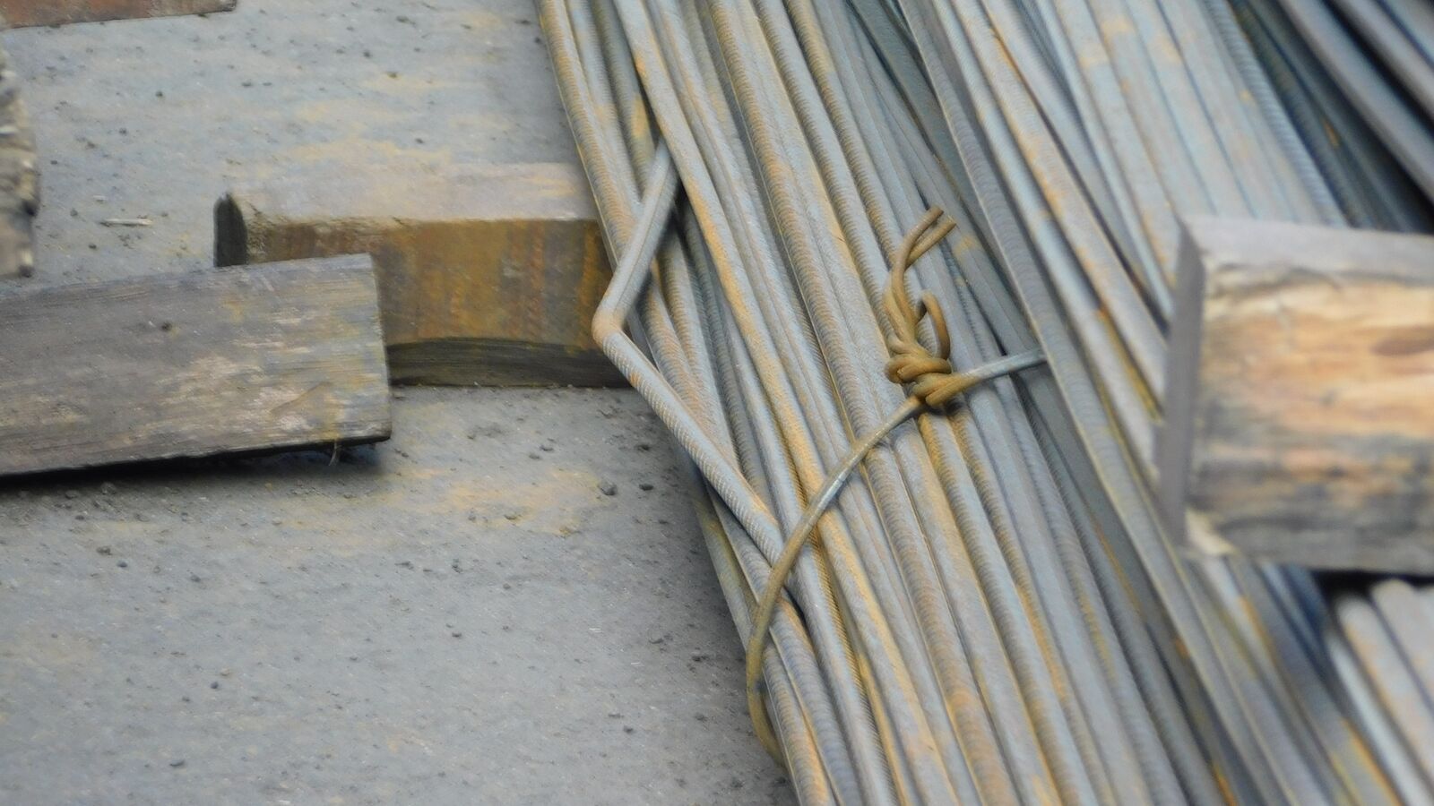 Steel reinforcing bars bent along length