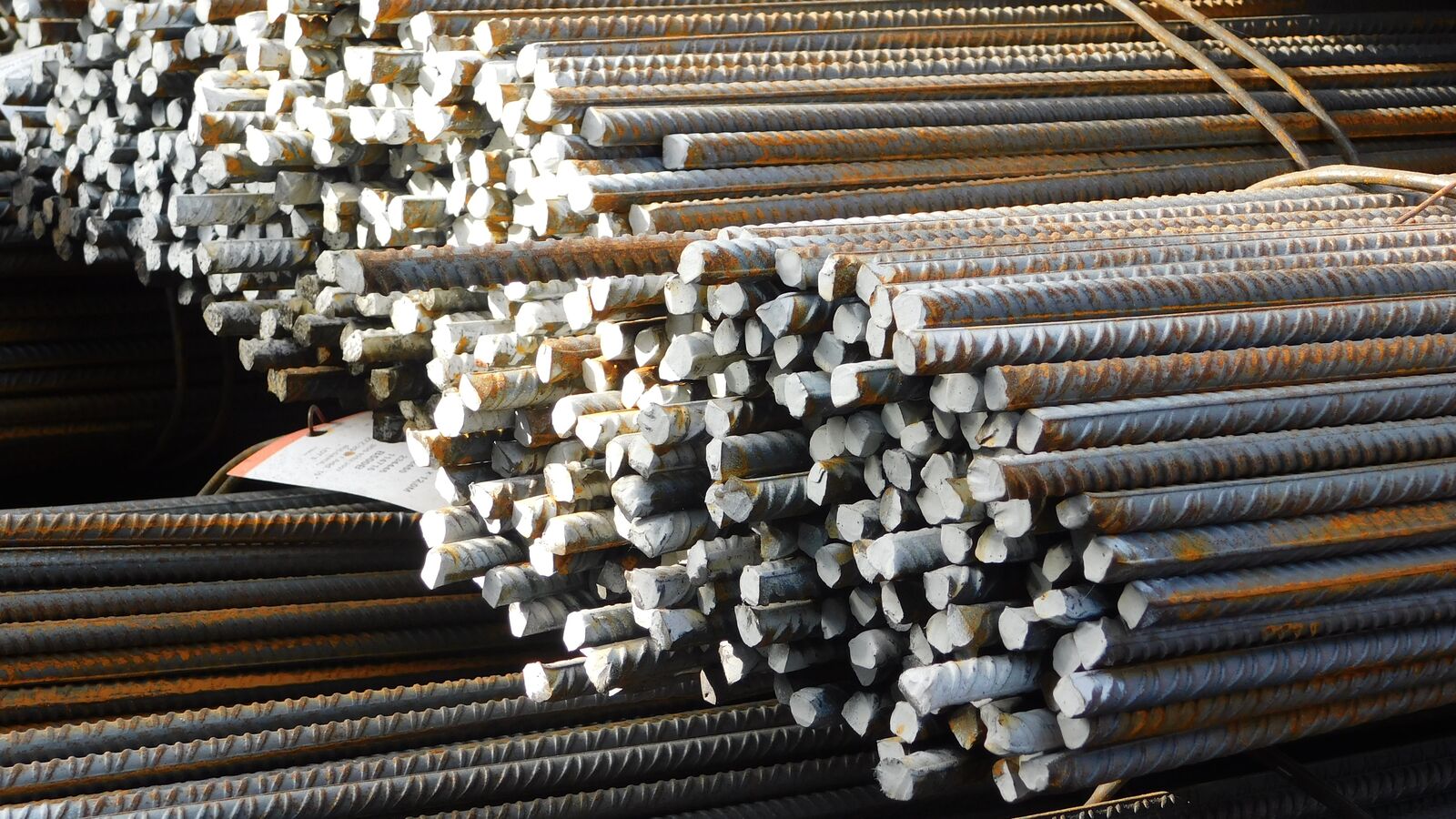 Steel reinforcing bars projecting from bundle
