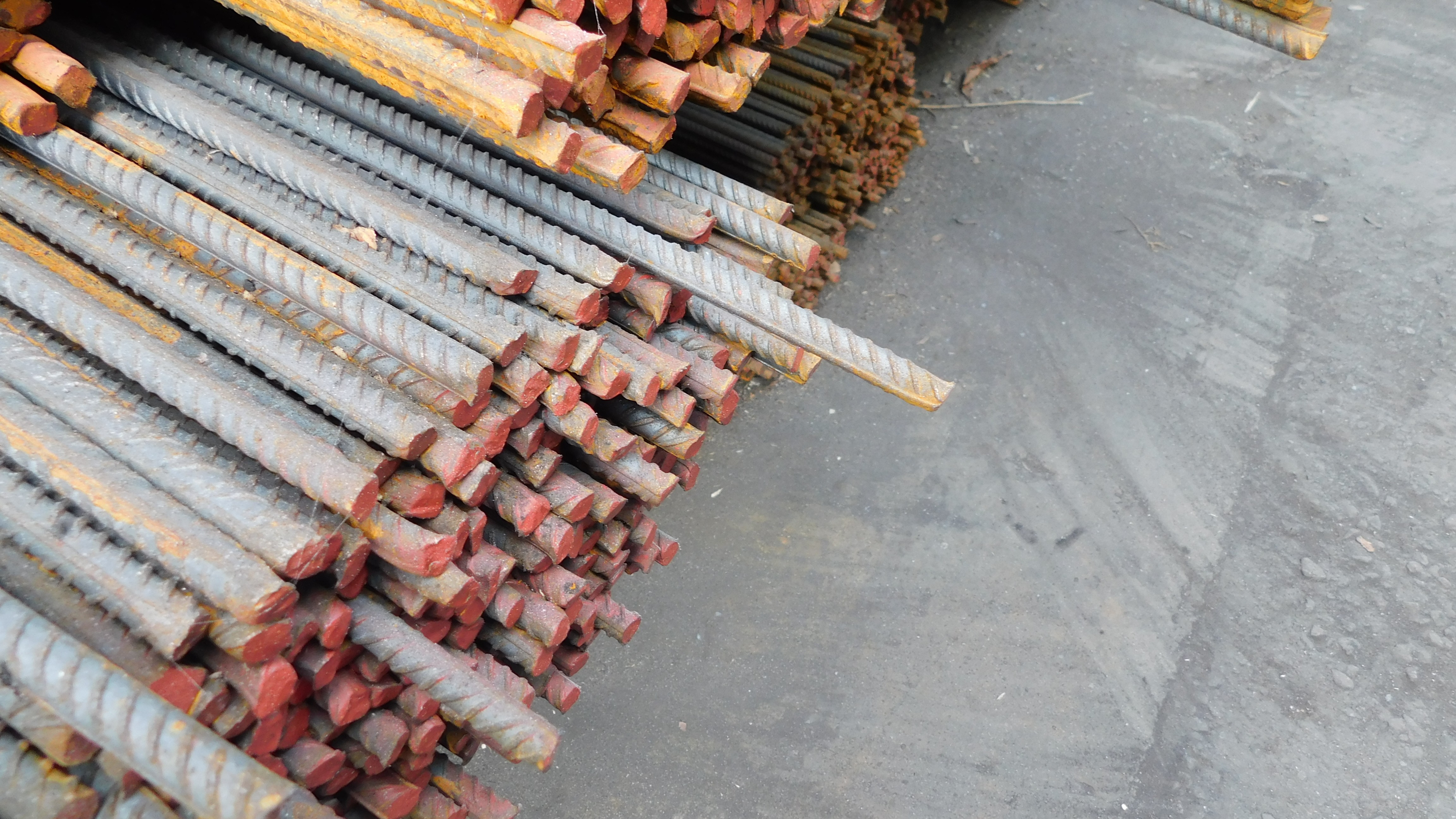 Steel reinforcing bars projecting from bundle