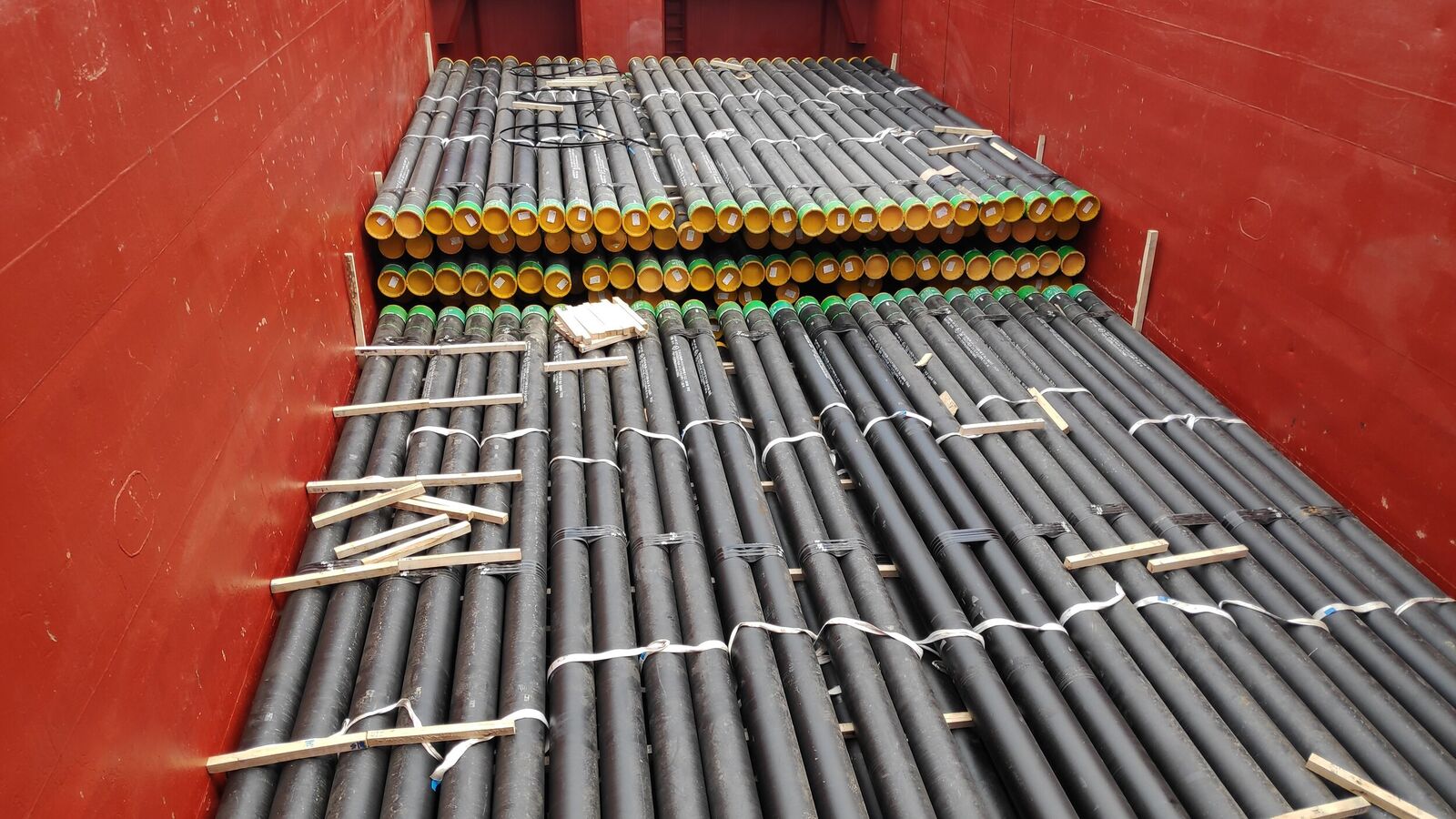 Steel pipes loaded in hold