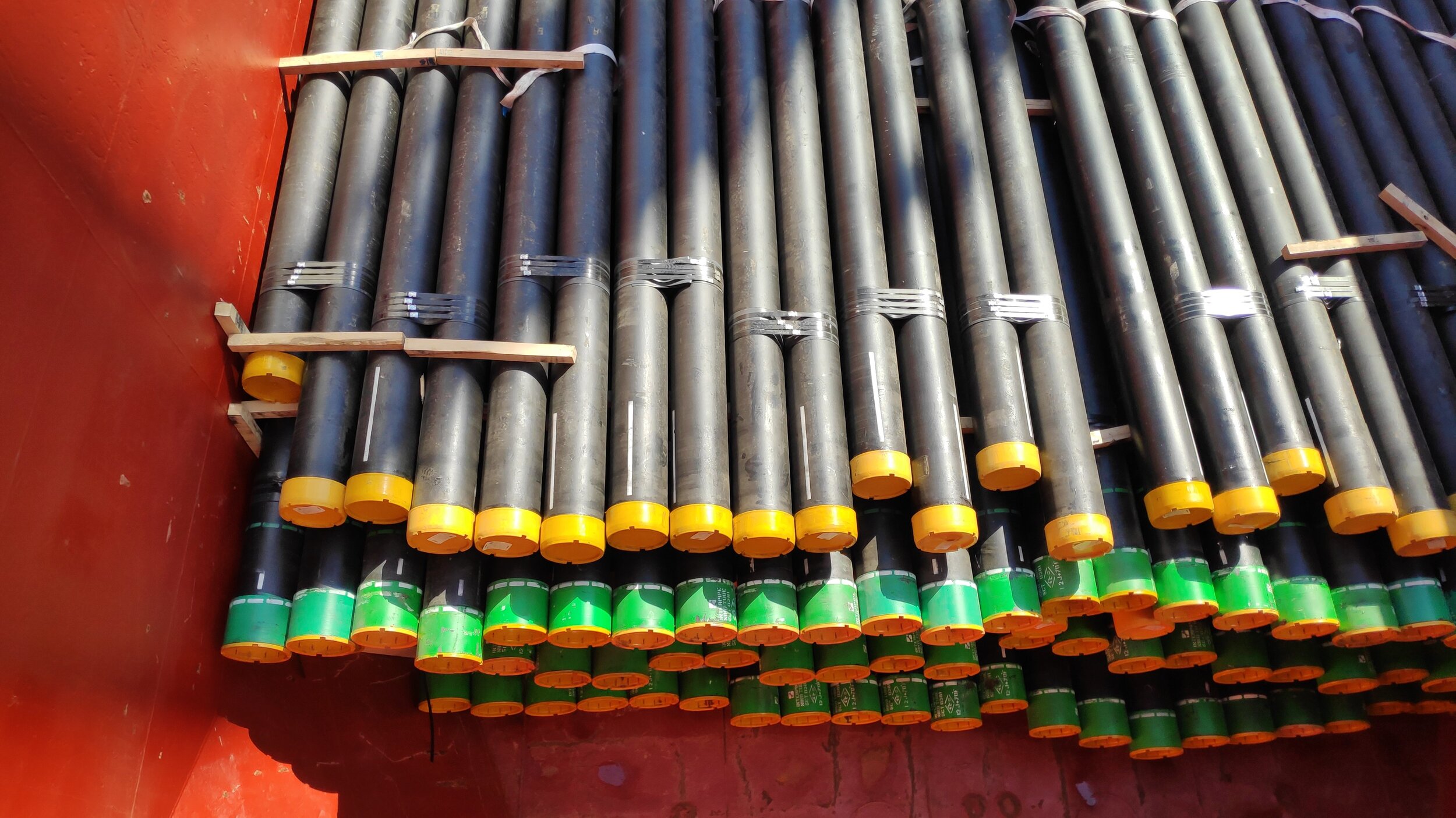 Steel pipes loaded in hold